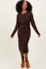Brown Waffle Knit Sash Tie Midi Sweater Dress sold by Pinkblush