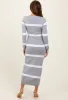 Heather Grey Striped Knit Long Sleeve Midi Sweater Dress sold by Pinkblush
