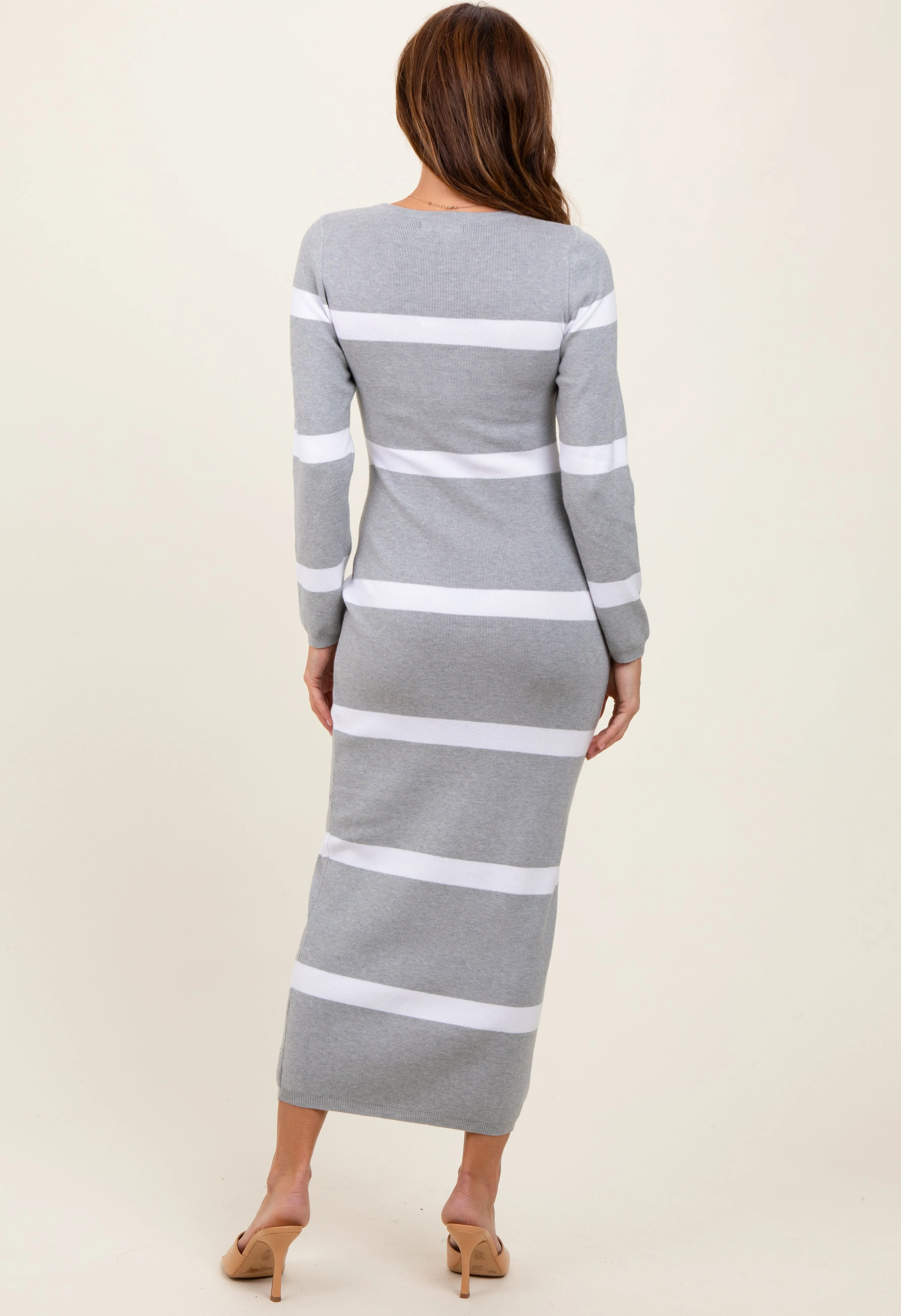 Heather Grey Striped Knit Long Sleeve Midi Sweater Dress sold by Pinkblush product image thumbnail 4