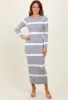 Heather Grey Striped Knit Long Sleeve Midi Sweater Dress sold by Pinkblush