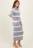 Heather Grey Striped Knit Long Sleeve Midi Sweater Dress sold by Pinkblush