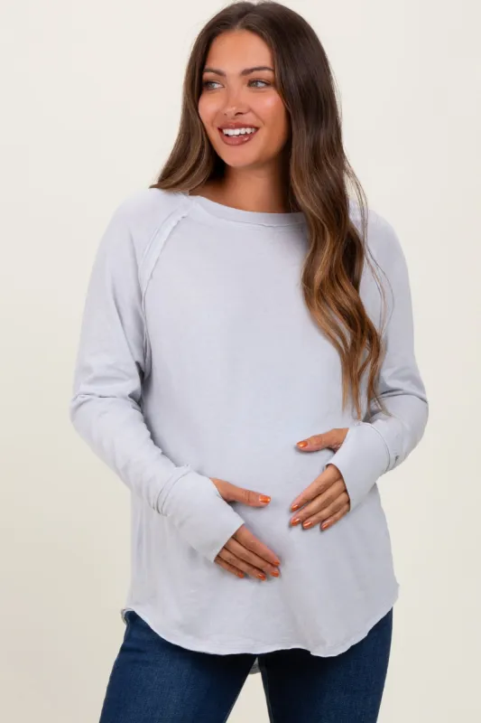 Heather Grey Exposed Seam Long Sleeve Maternity Top sold by Pinkblush
