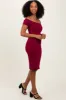 Burgundy Off Shoulder Fitted Midi Dress sold by Pinkblush