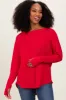 Red Exposed Seam Long Sleeve Top sold by Pinkblush