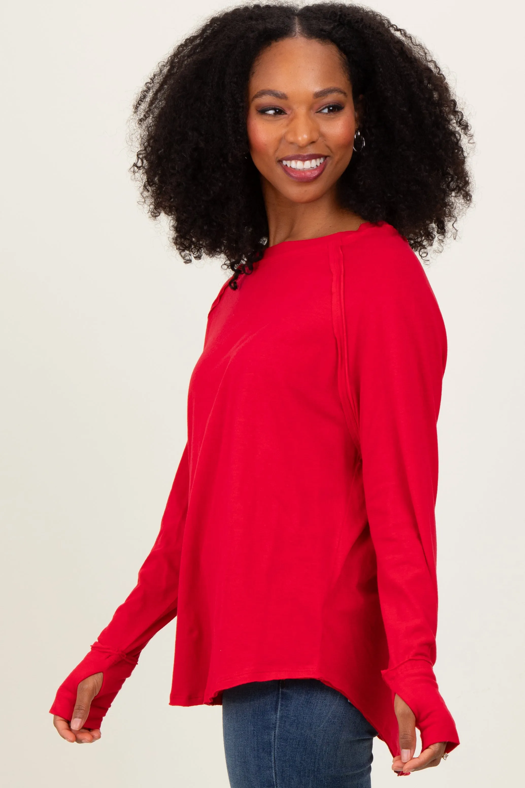 Red Exposed Seam Long Sleeve Top sold by Pinkblush product image thumbnail 3