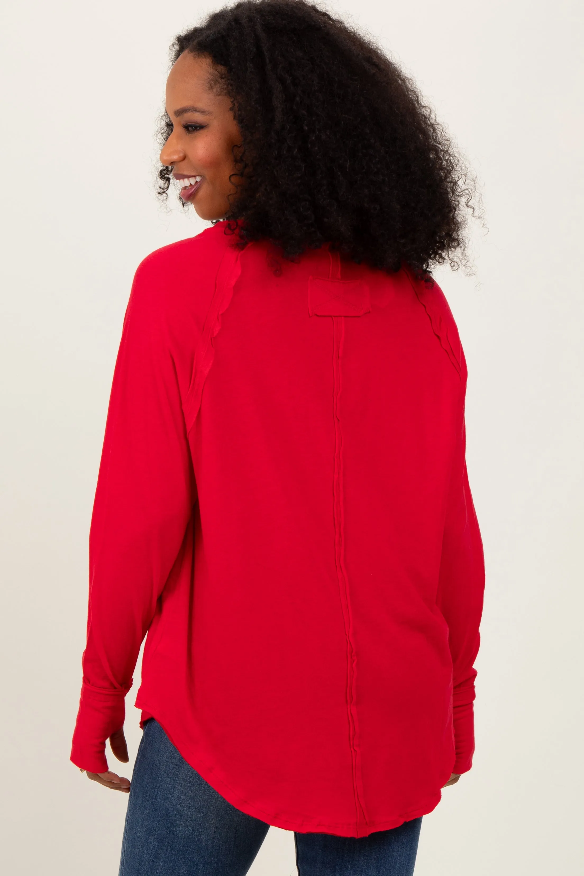 Red Exposed Seam Long Sleeve Top sold by Pinkblush product image thumbnail 4