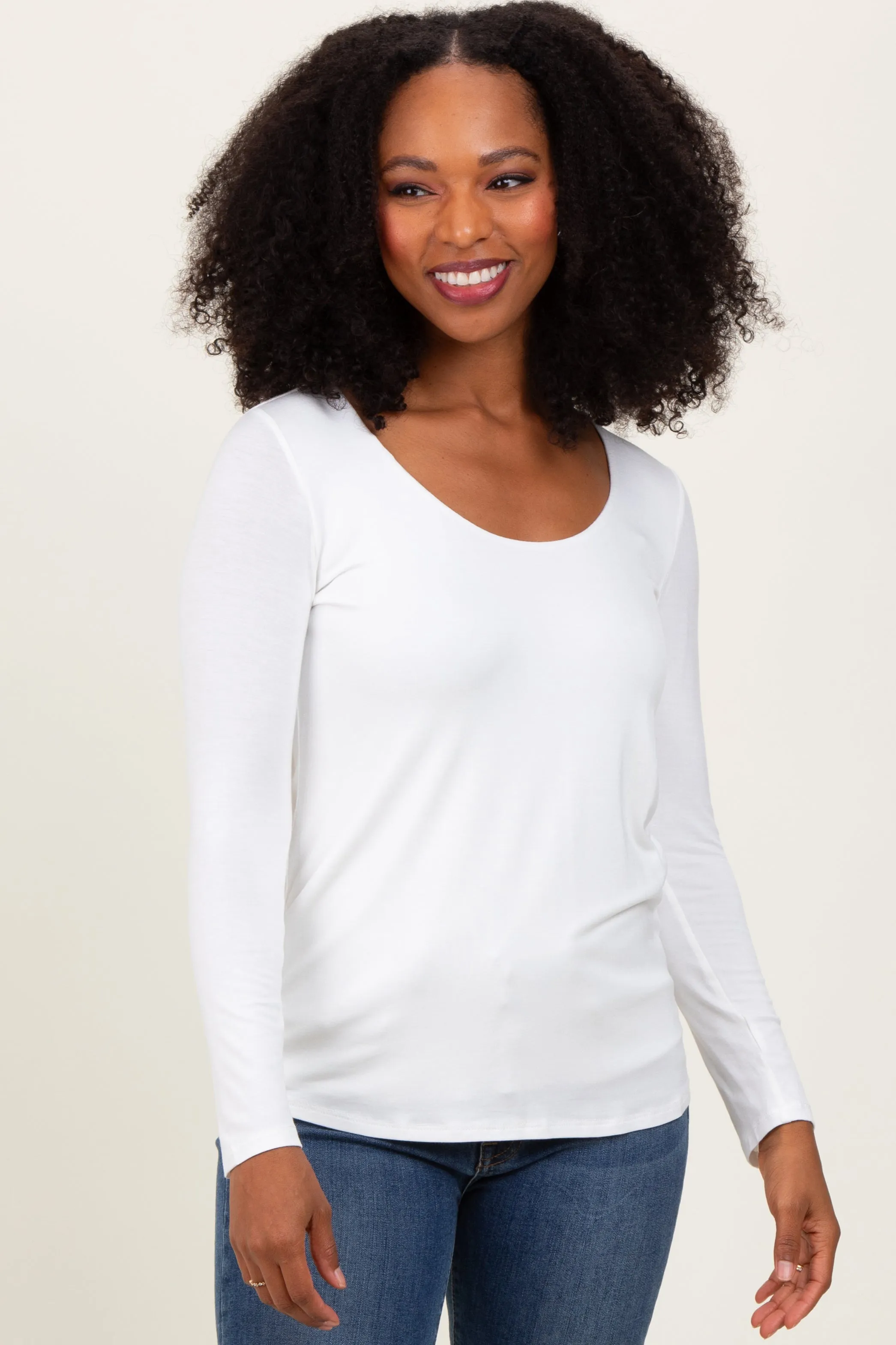 White Basic Scoop Neck Long Sleeve Top sold by Pinkblush product image thumbnail 2
