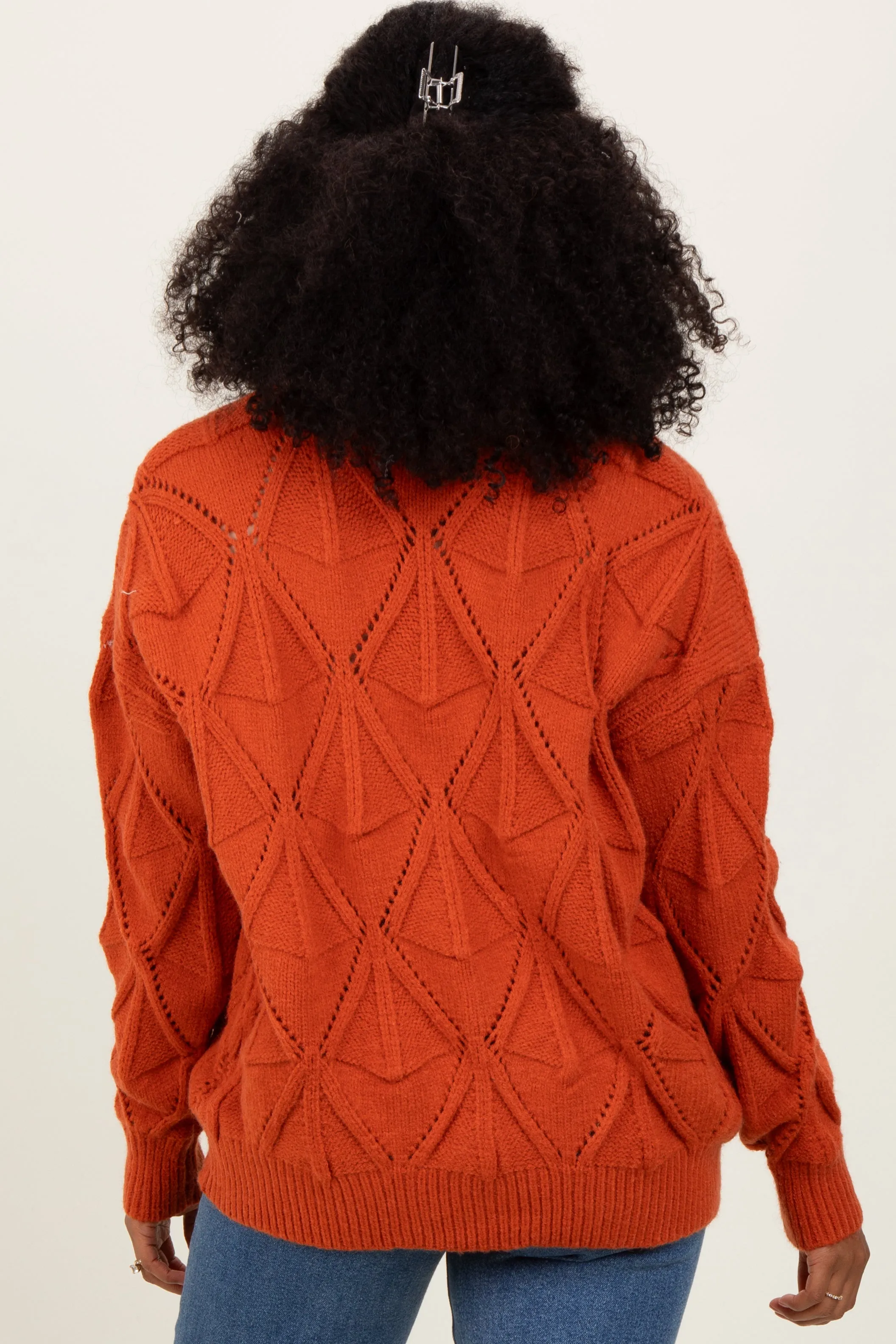 Rust Diamond Knit Button Up Sweater Cardigan sold by Pinkblush product image thumbnail 3