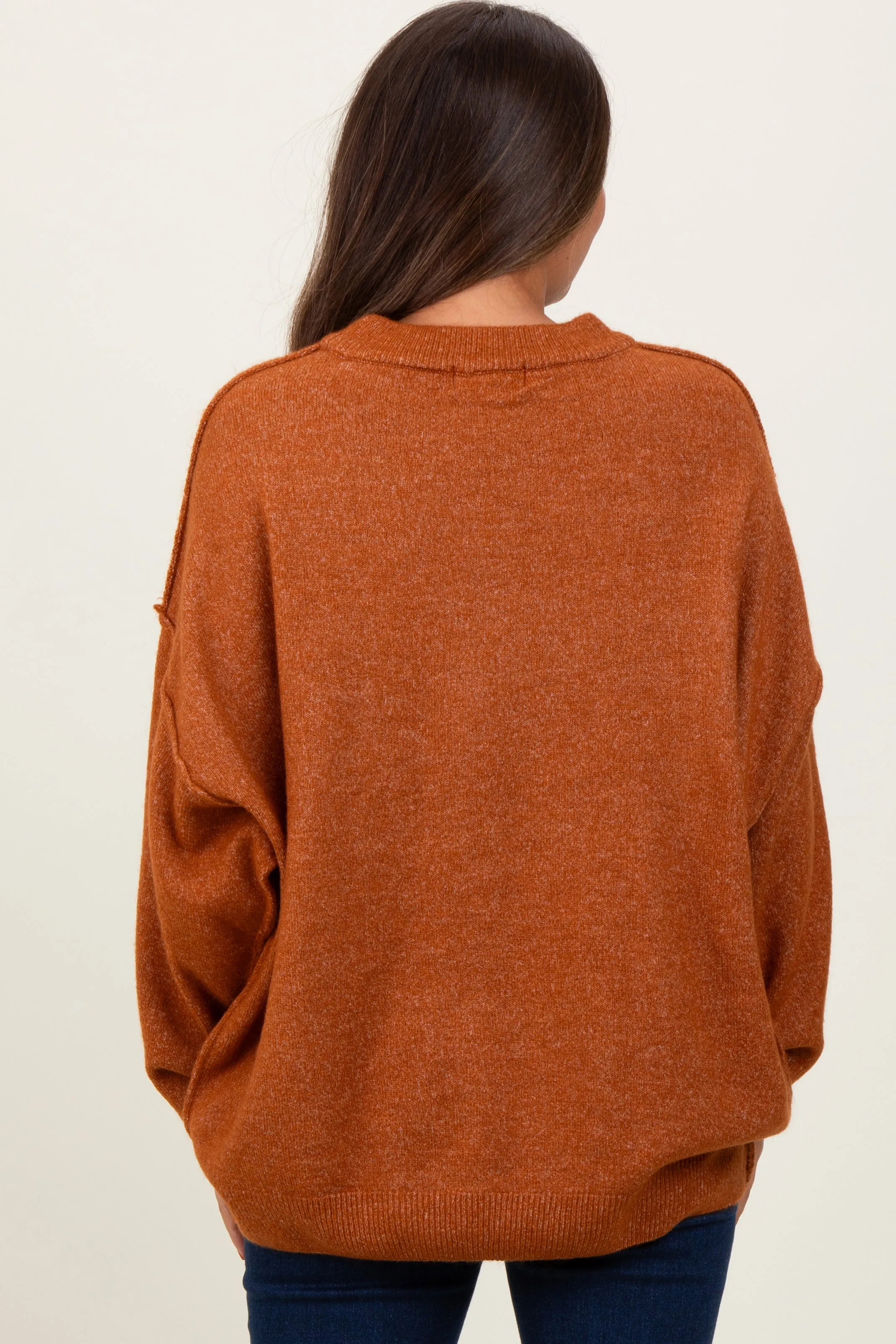 Camel Oversized Crewneck Melange Knit Maternity Sweater sold by Pinkblush product image thumbnail 3