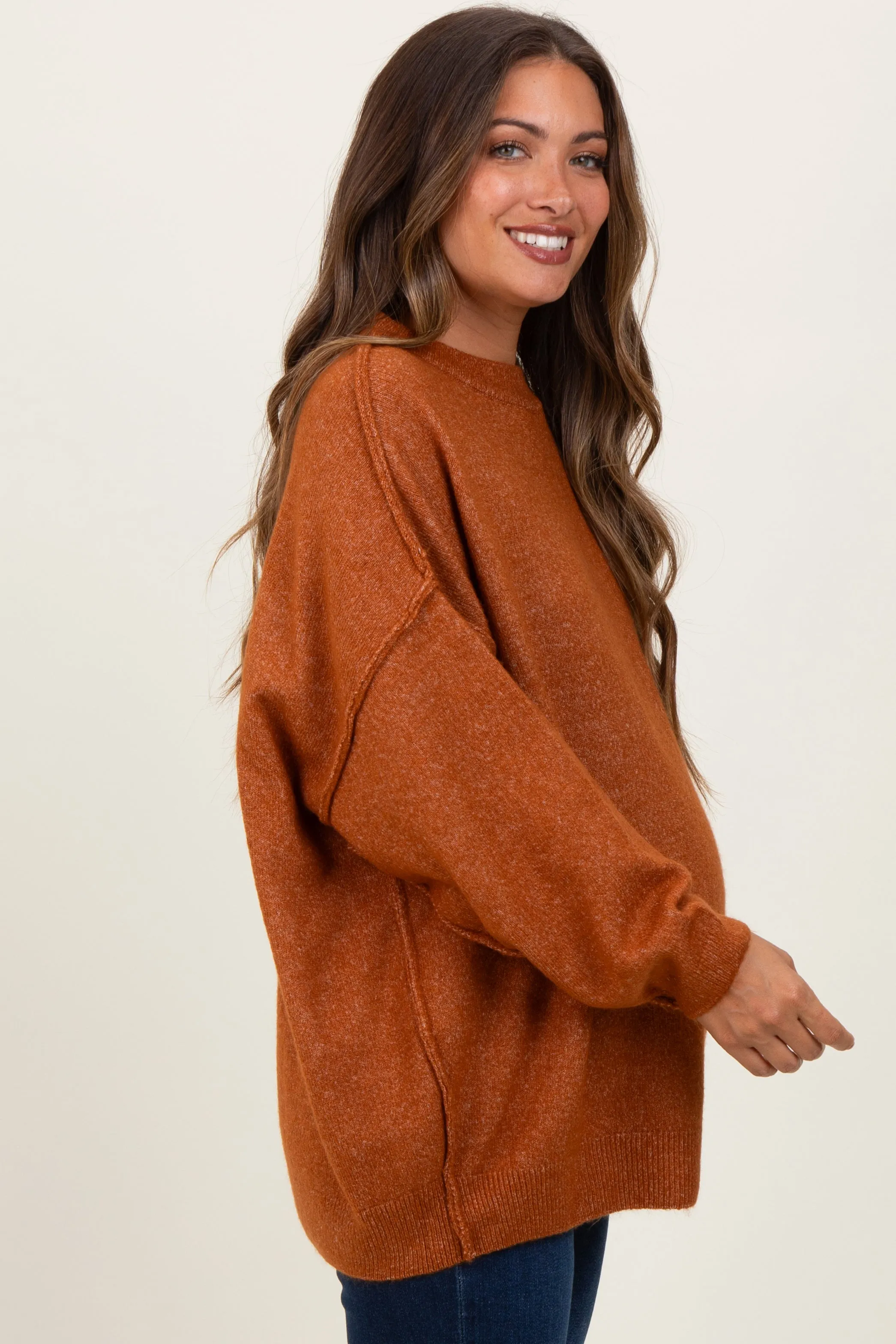 Camel Oversized Crewneck Melange Knit Maternity Sweater sold by Pinkblush product image thumbnail 2