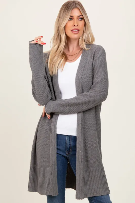 Charcoal Contrast Rib Long Open Cardigan sold by Pinkblush