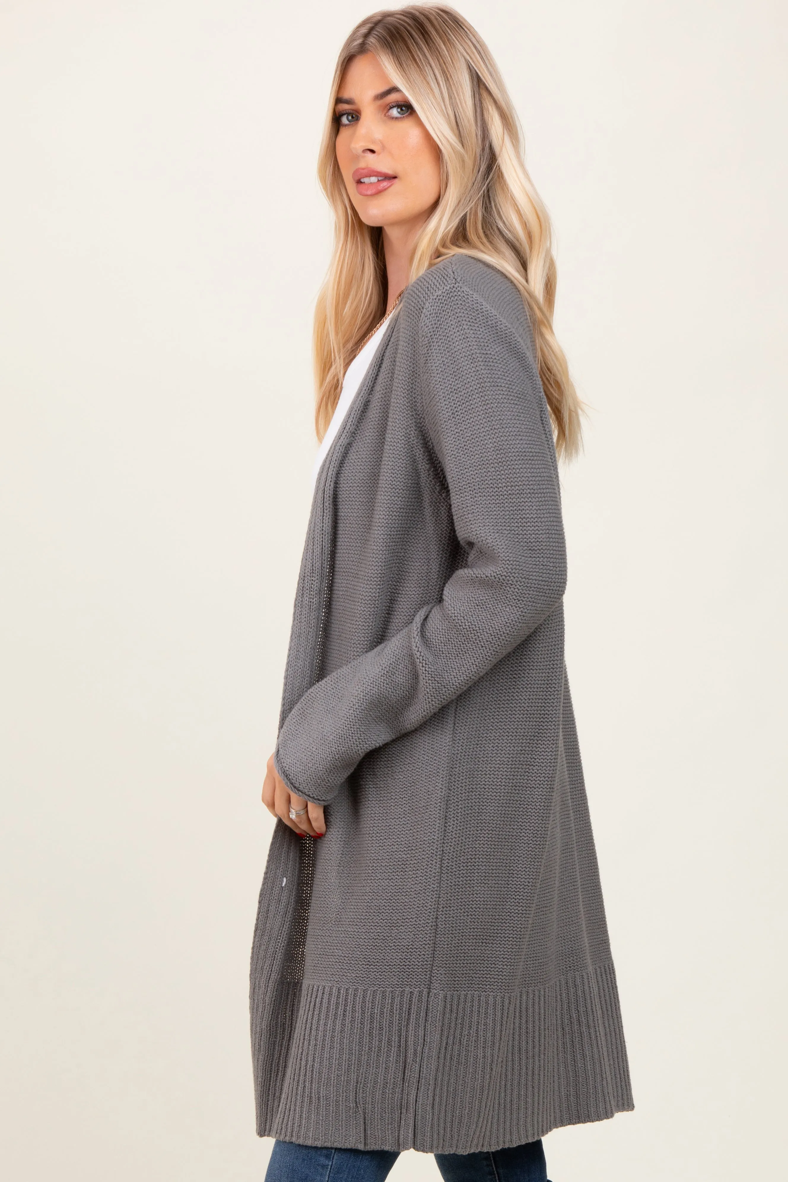 Charcoal Contrast Rib Long Open Cardigan sold by Pinkblush product image thumbnail 2