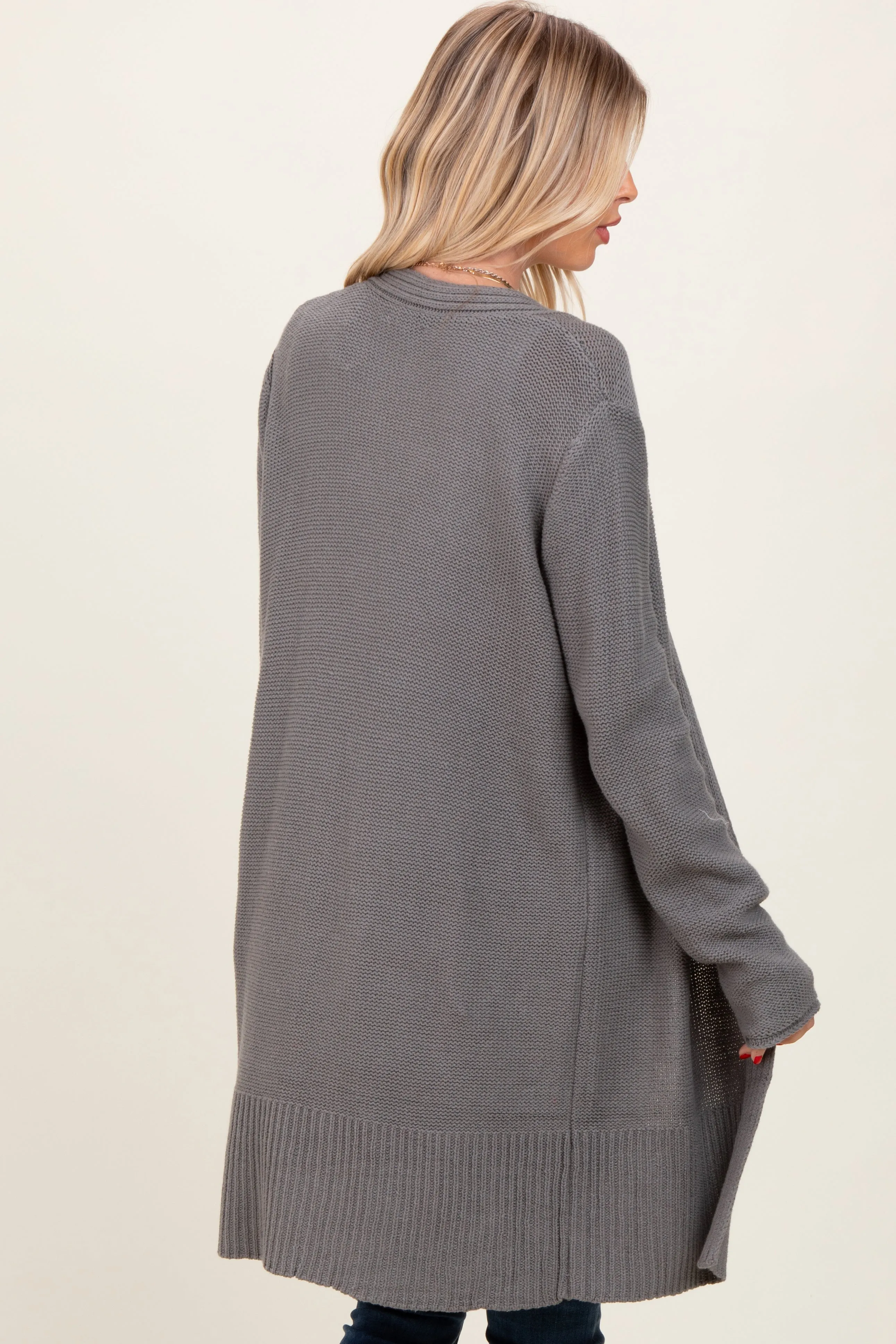 Charcoal Contrast Rib Long Open Cardigan sold by Pinkblush product image thumbnail 3