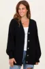 Black Knit Oversized Button Down V-Neck Cardigan sold by Pinkblush