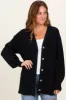 Black Knit Oversized Button Down V-Neck Cardigan sold by Pinkblush