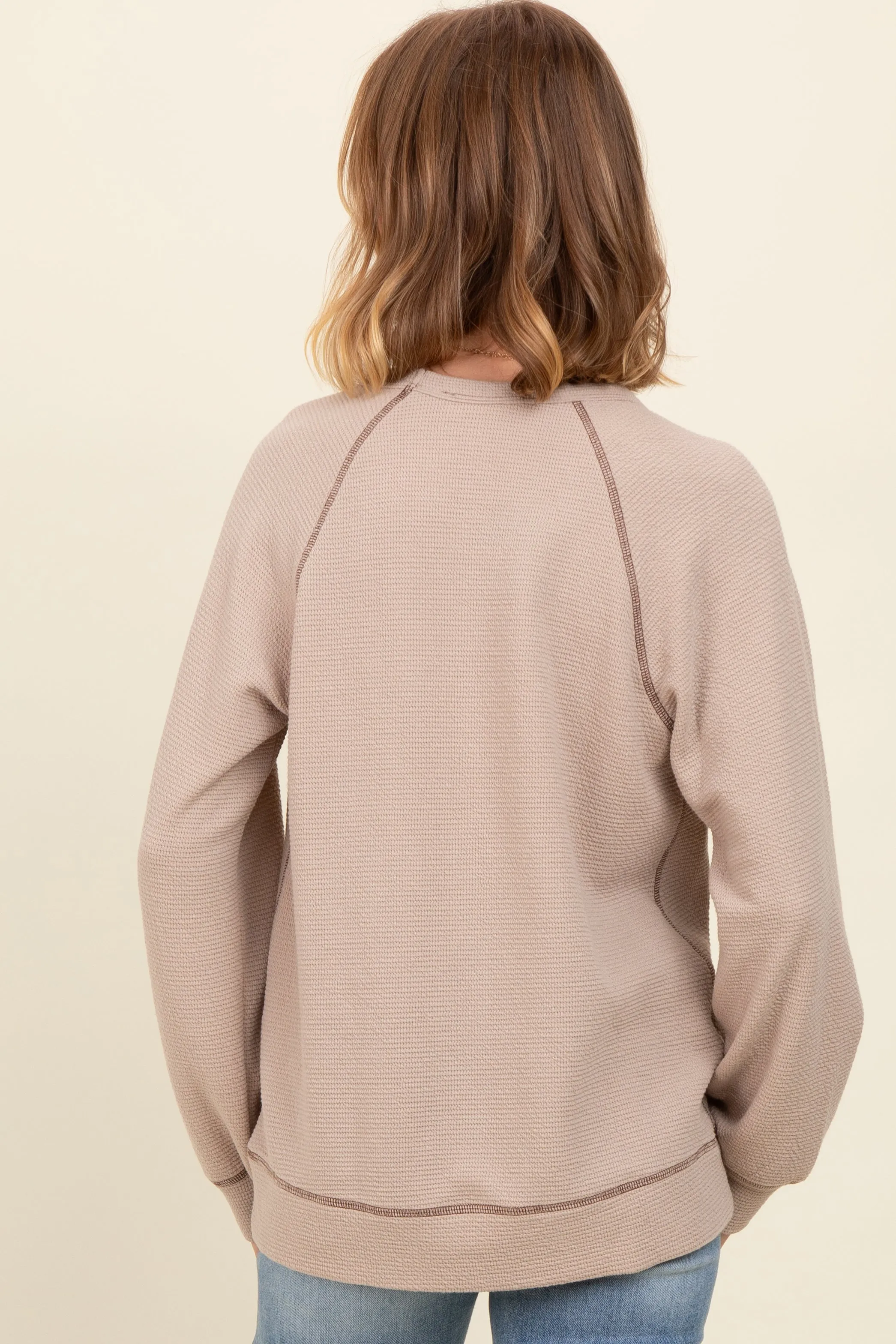 Light Taupe Crewneck Waffle Knit Pullover Top sold by Pinkblush product image thumbnail 3