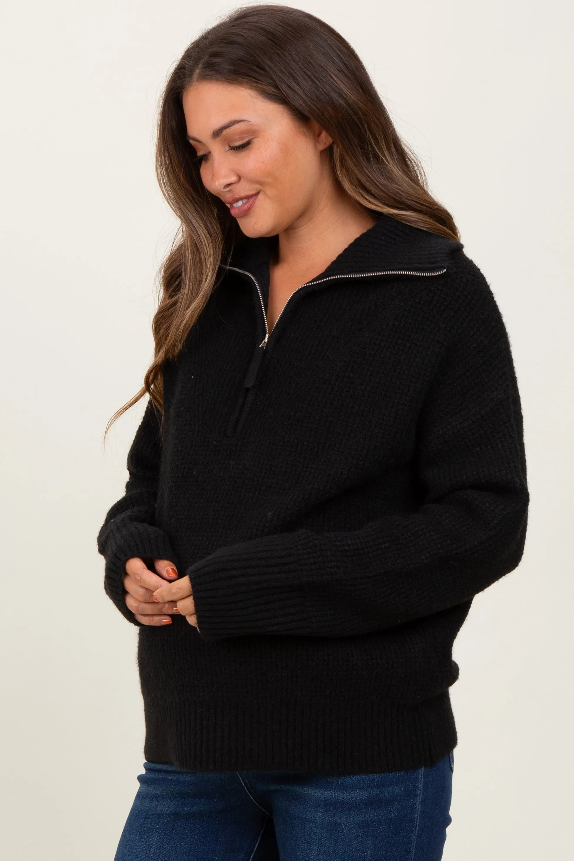 Black Half Zip Maternity Pullover Sweater sold by Pinkblush product image thumbnail 3