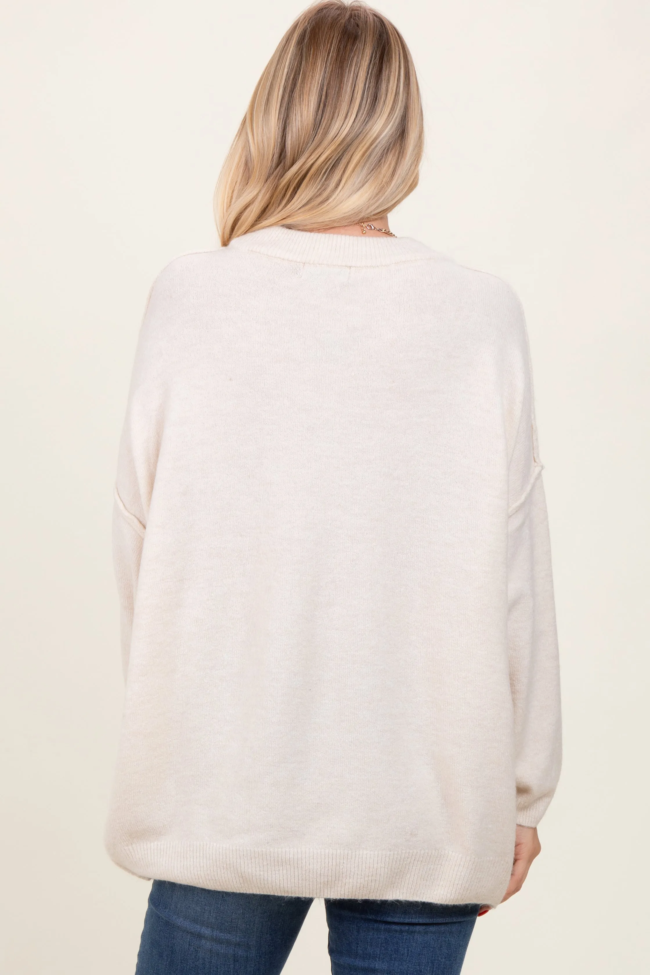 Cream Oversized Crewneck Melange Knit Sweater sold by Pinkblush product image thumbnail 2