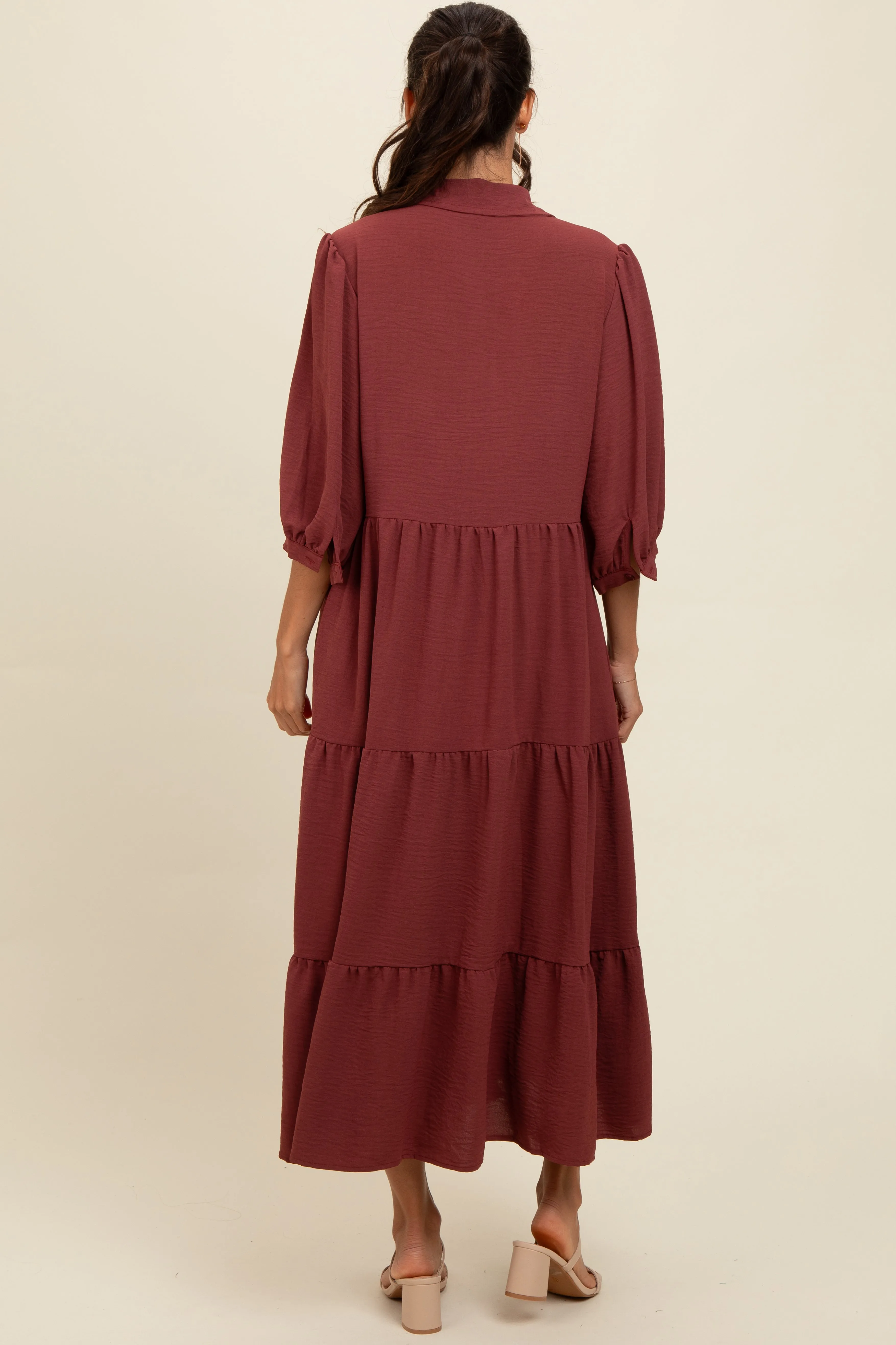 Brown Tiered Button Down Midi Dress sold by Pinkblush product image thumbnail 3