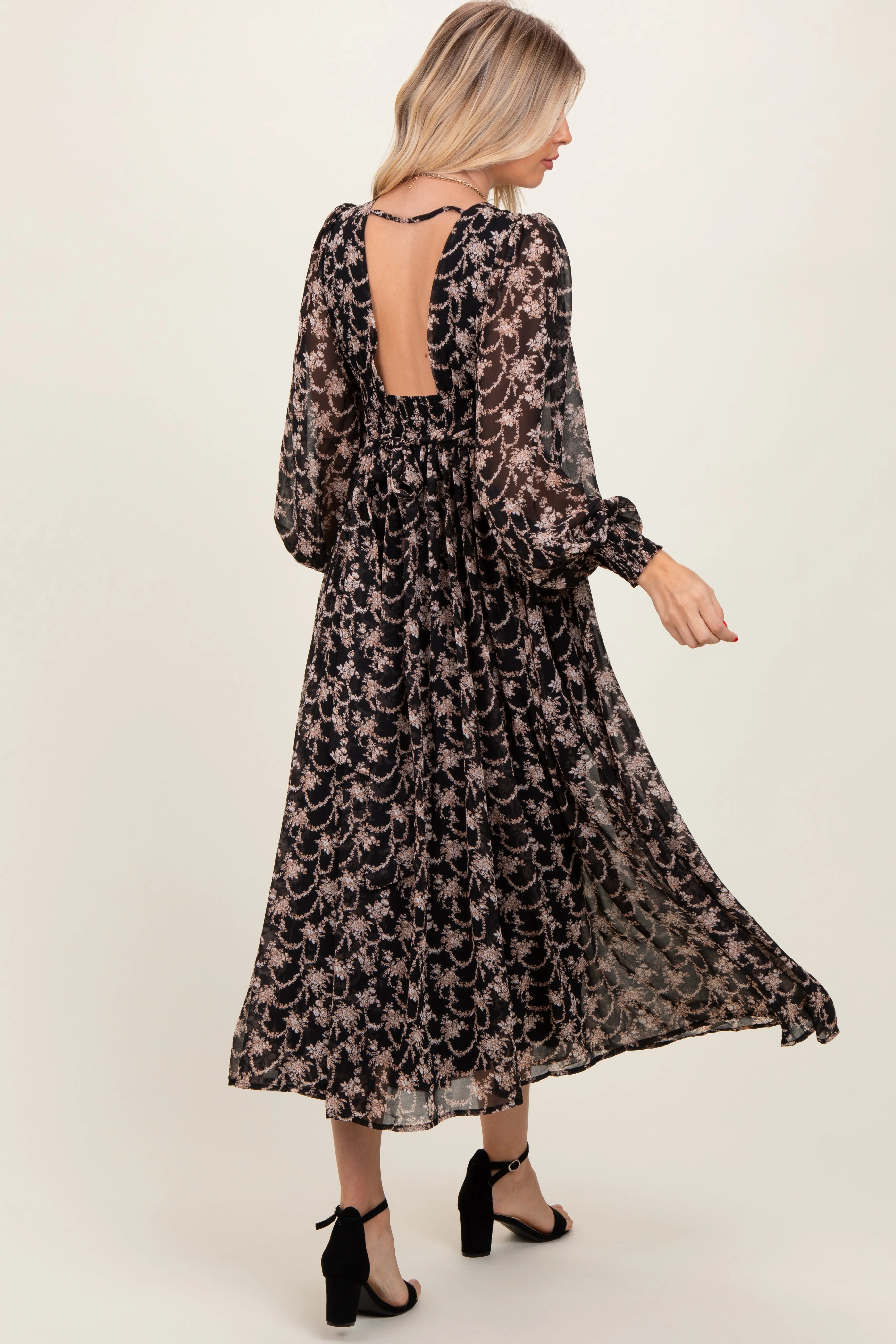 Black Floral Chiffon Twist Wrap Maxi sold by Pinkblush product image thumbnail 3