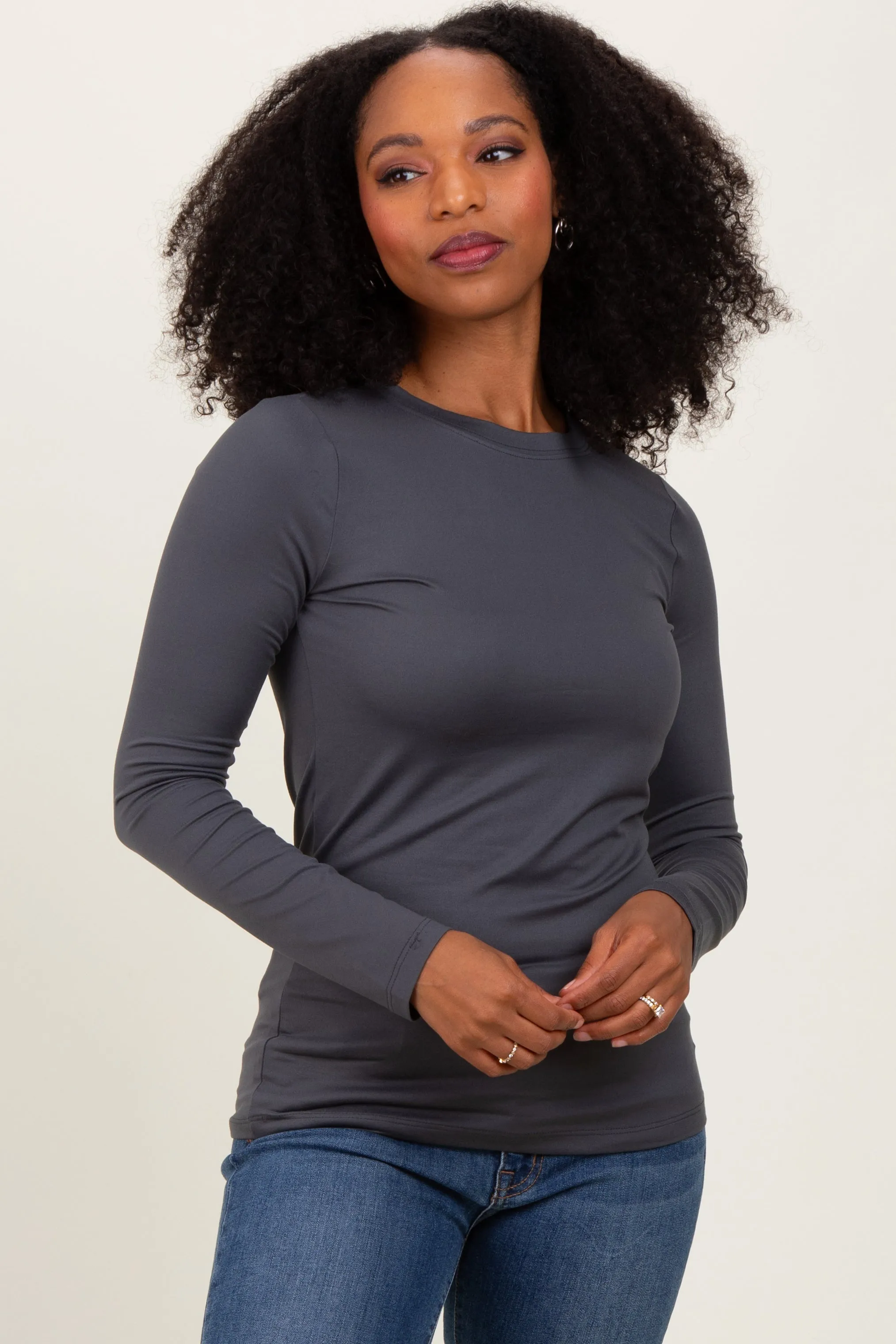 Grey Microfiber Basic Long Sleeve Top sold by Pinkblush