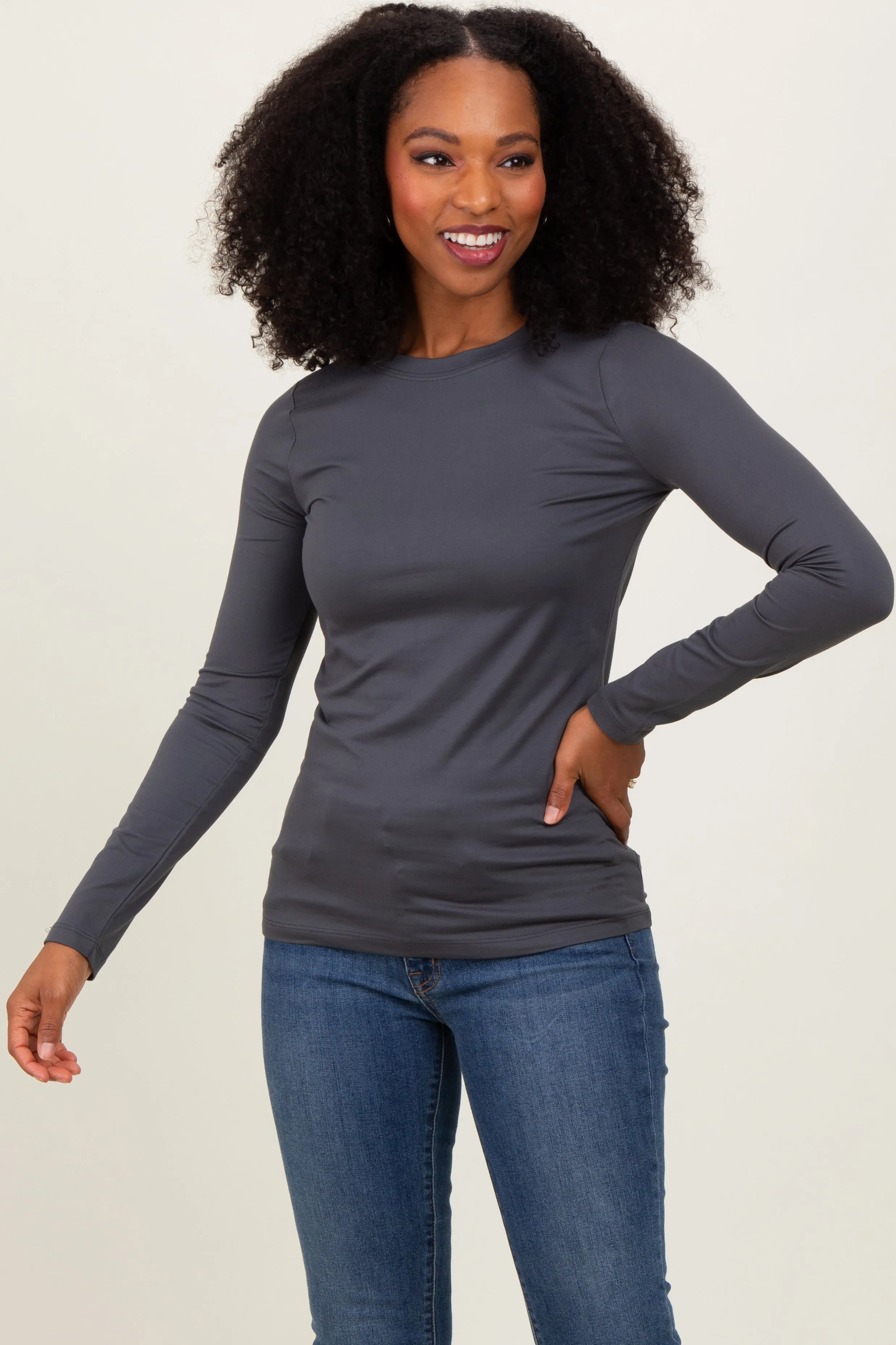 Grey Microfiber Basic Long Sleeve Top sold by Pinkblush product image thumbnail 2
