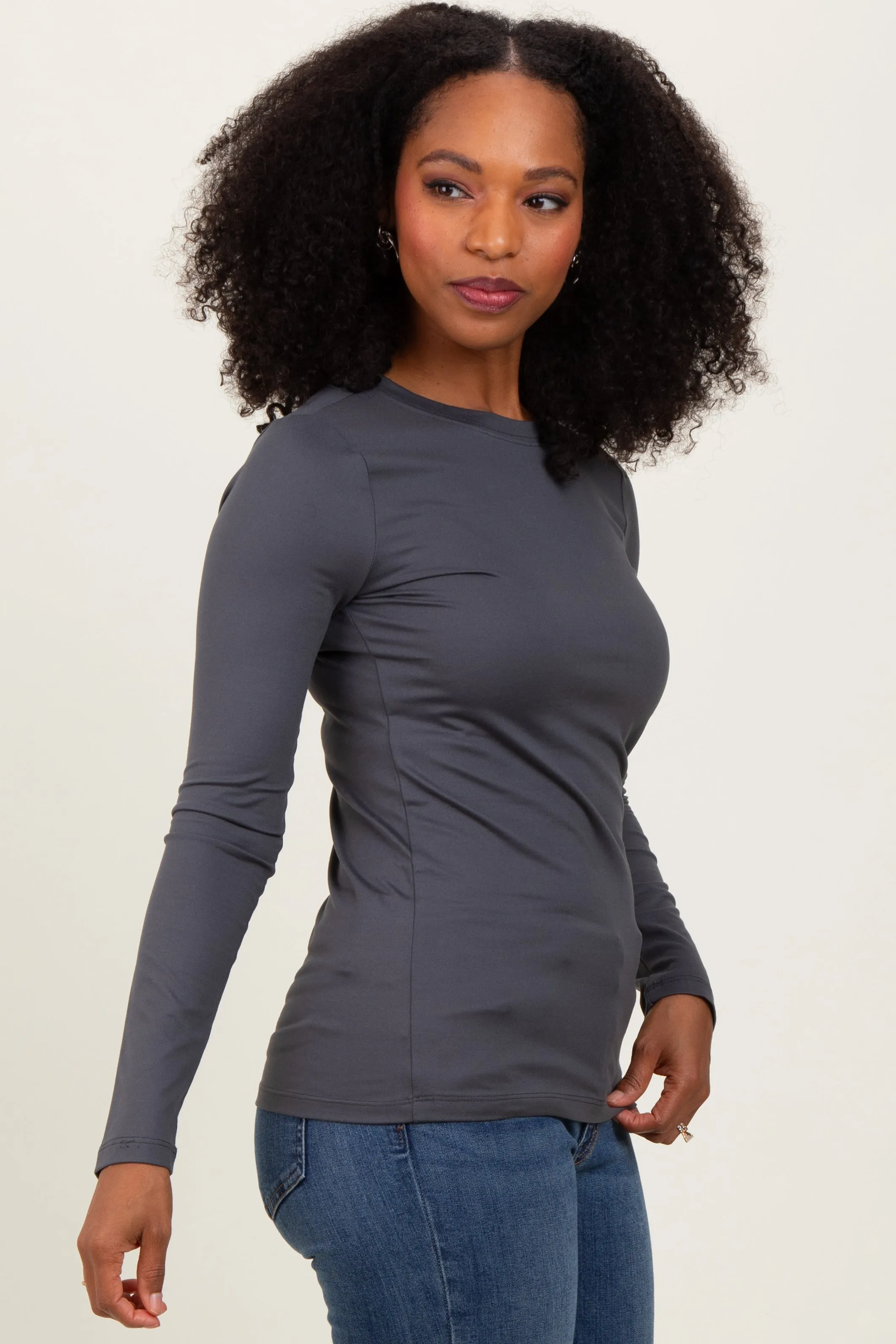 Grey Microfiber Basic Long Sleeve Top sold by Pinkblush product image thumbnail 3