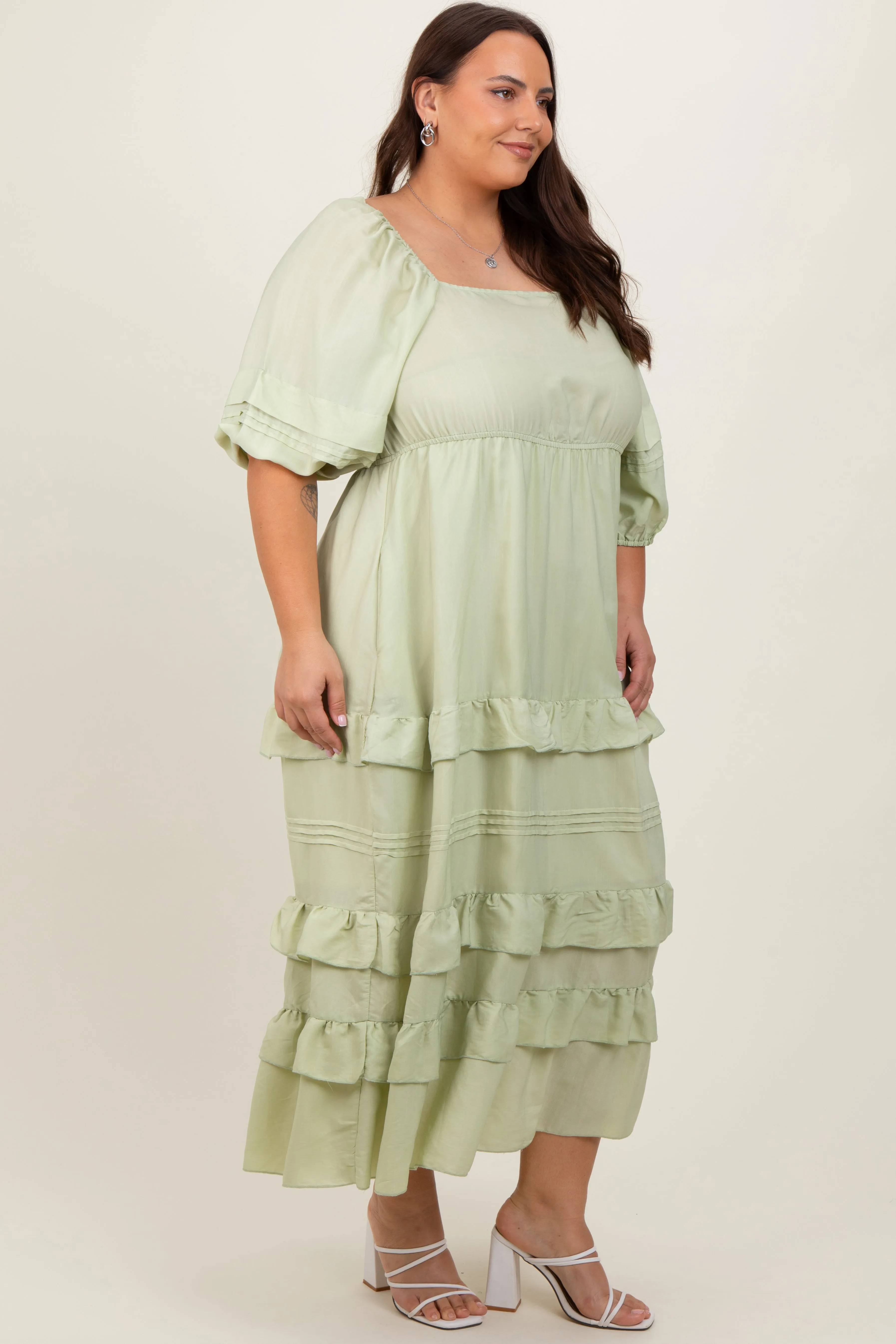 Mint Green Square Neck Ruffle Tiered Plus Maxi Dress sold by Pinkblush product image thumbnail 3