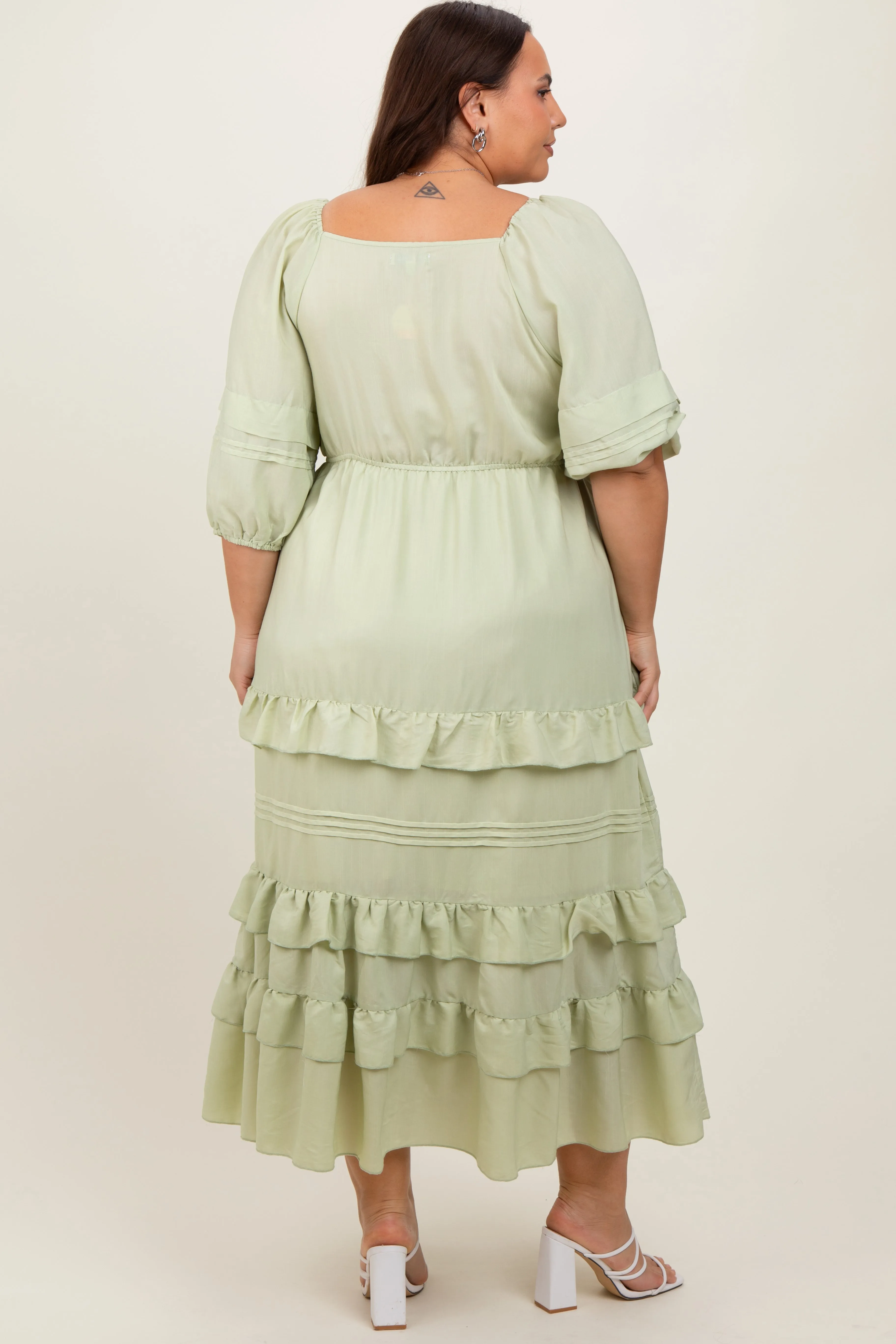 Mint Green Square Neck Ruffle Tiered Plus Maxi Dress sold by Pinkblush product image thumbnail 4