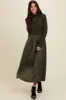 Olive Knit Contrast Top Satin Midi Dress sold by Pinkblush