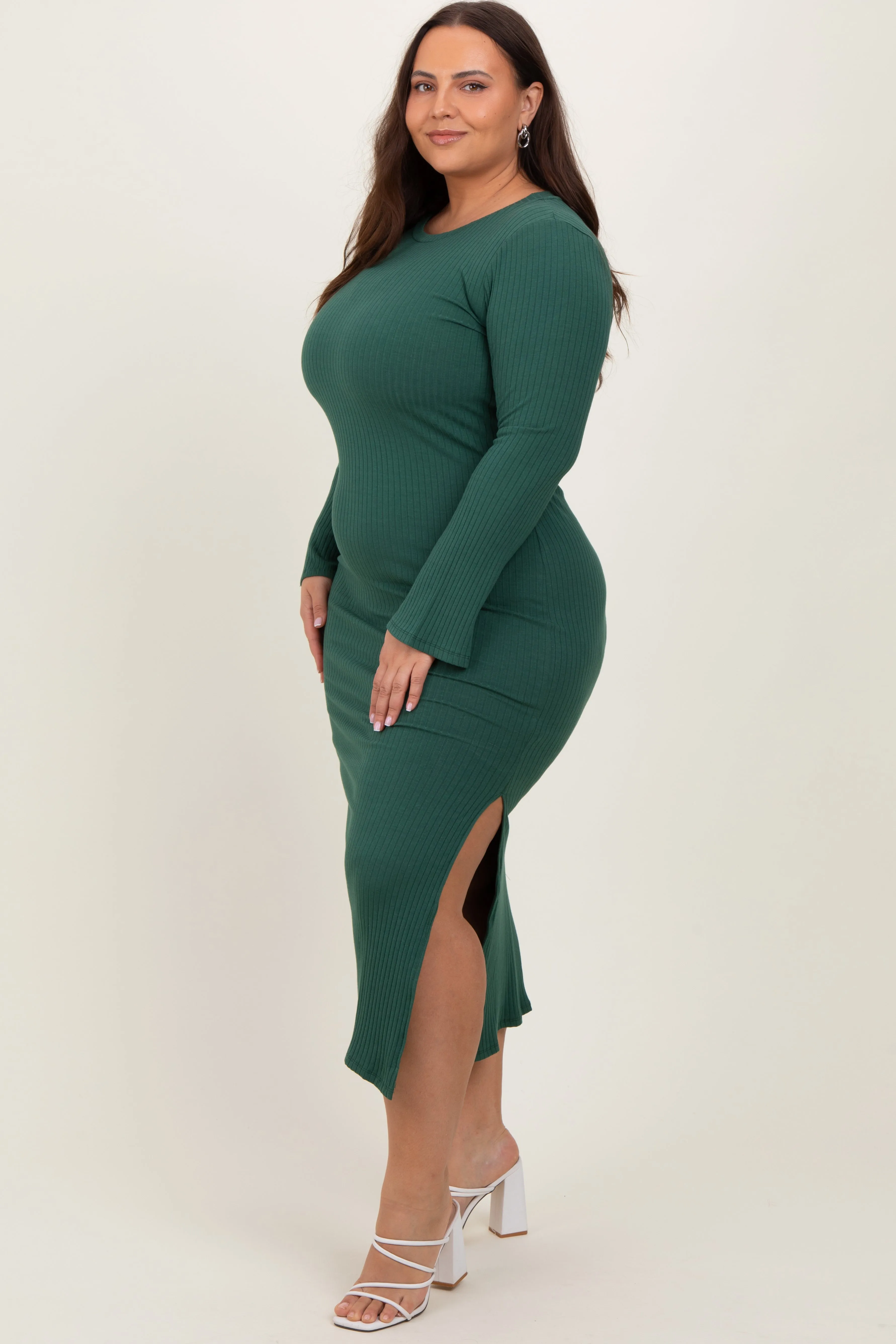 Forest Green Ribbed Side Slit Plus Maxi Dress sold by Pinkblush product image thumbnail 3