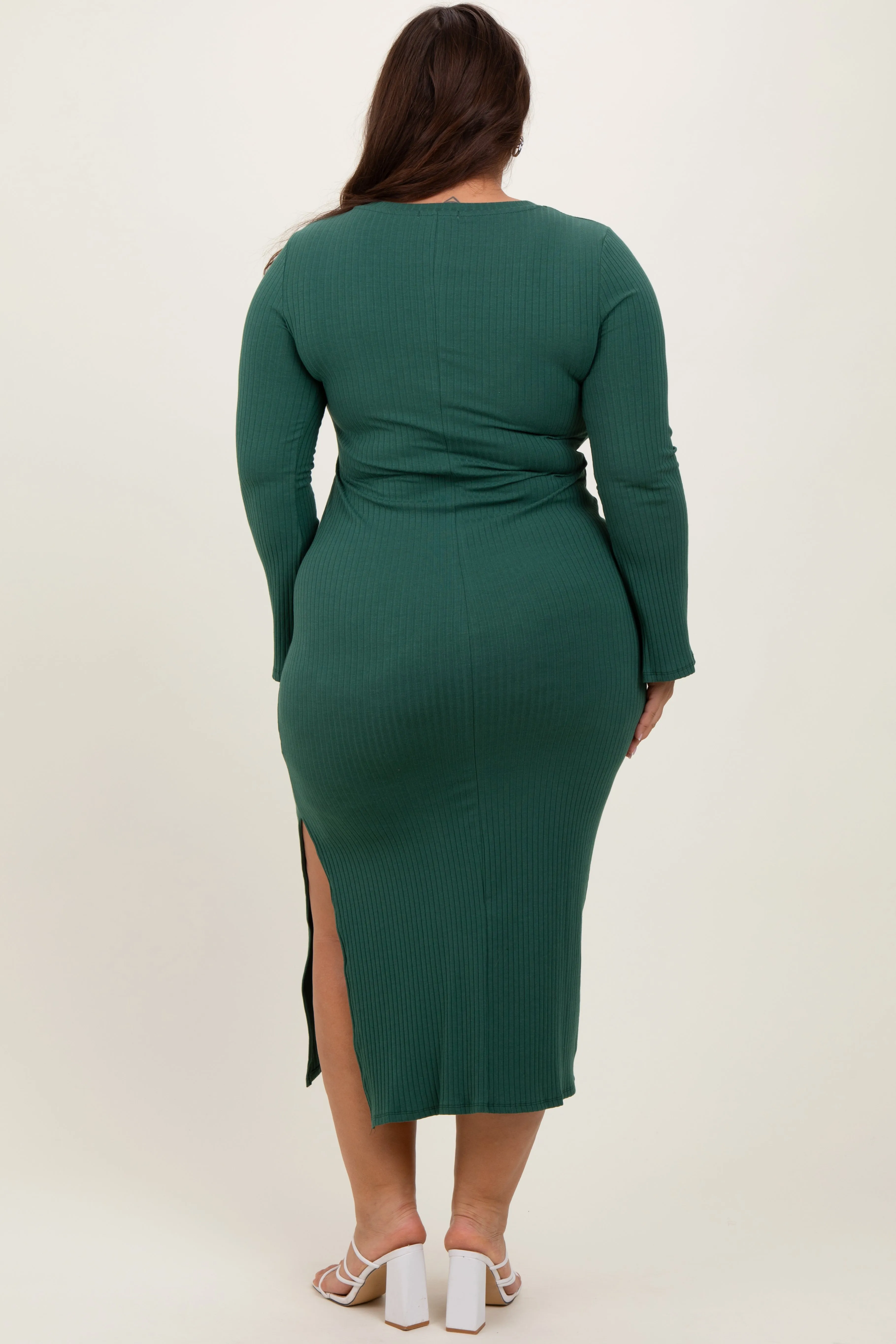 Forest Green Ribbed Side Slit Plus Maxi Dress sold by Pinkblush product image thumbnail 4