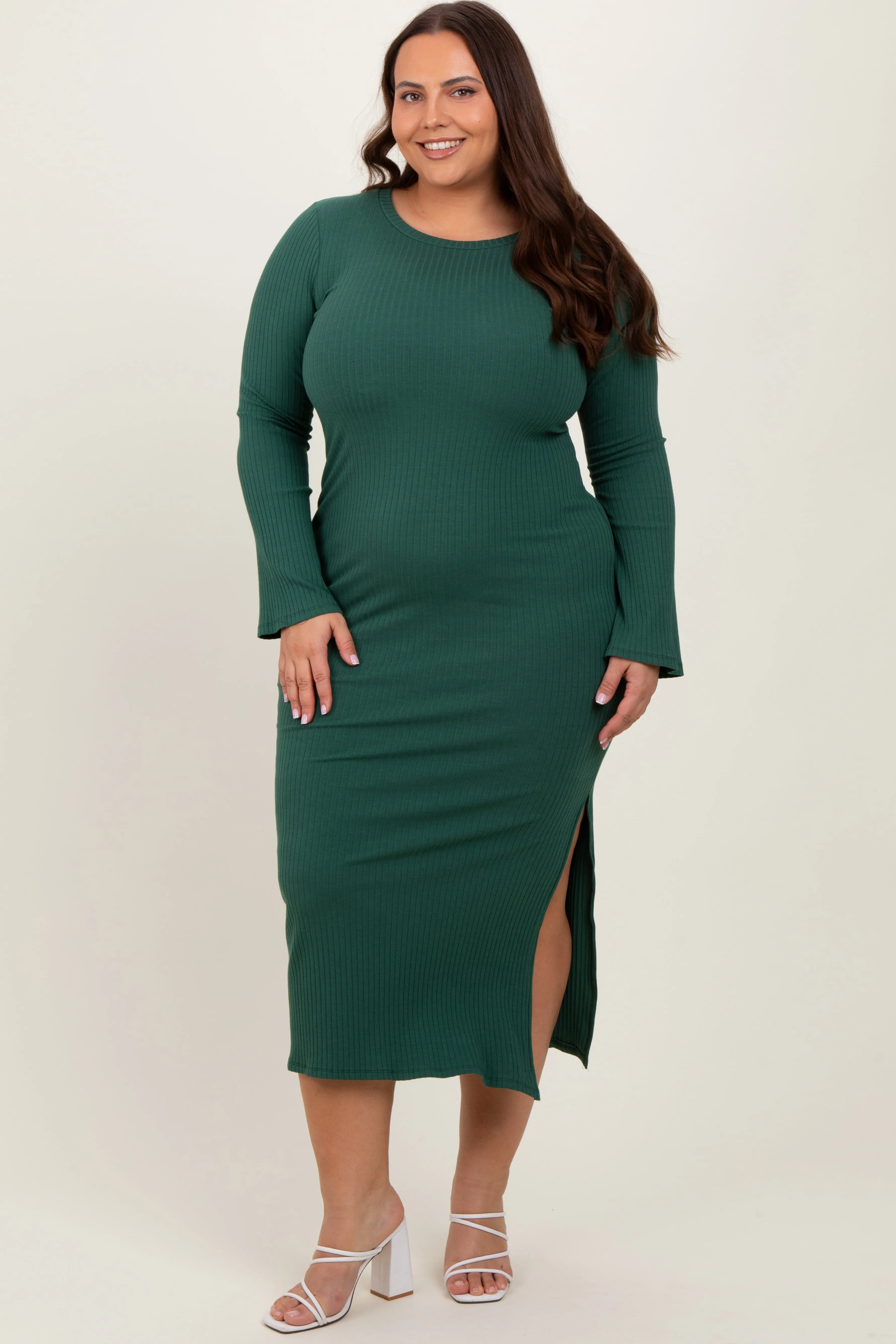 Forest Green Ribbed Side Slit Plus Maxi Dress sold by Pinkblush