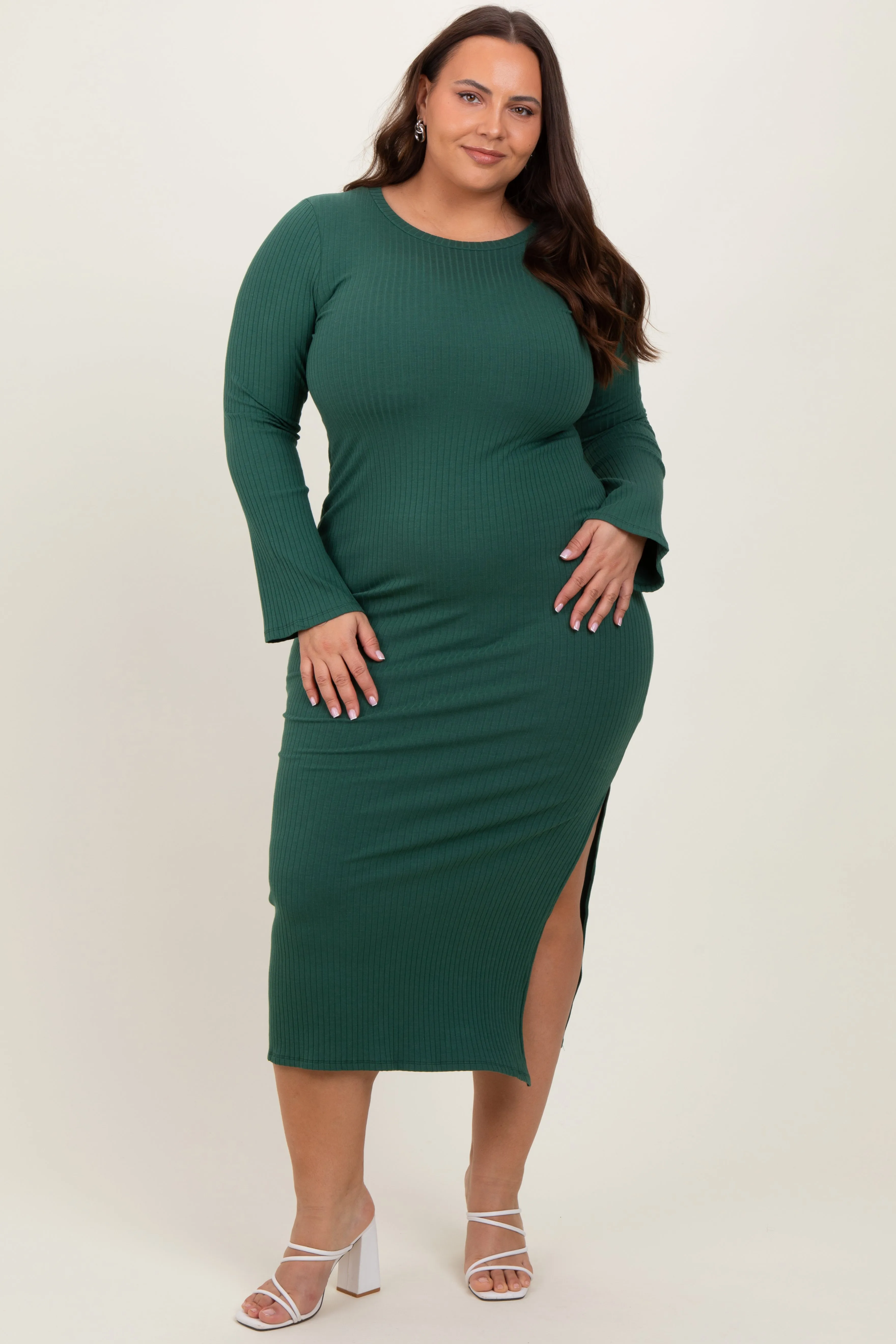 Forest Green Ribbed Side Slit Plus Maxi Dress sold by Pinkblush product image thumbnail 2