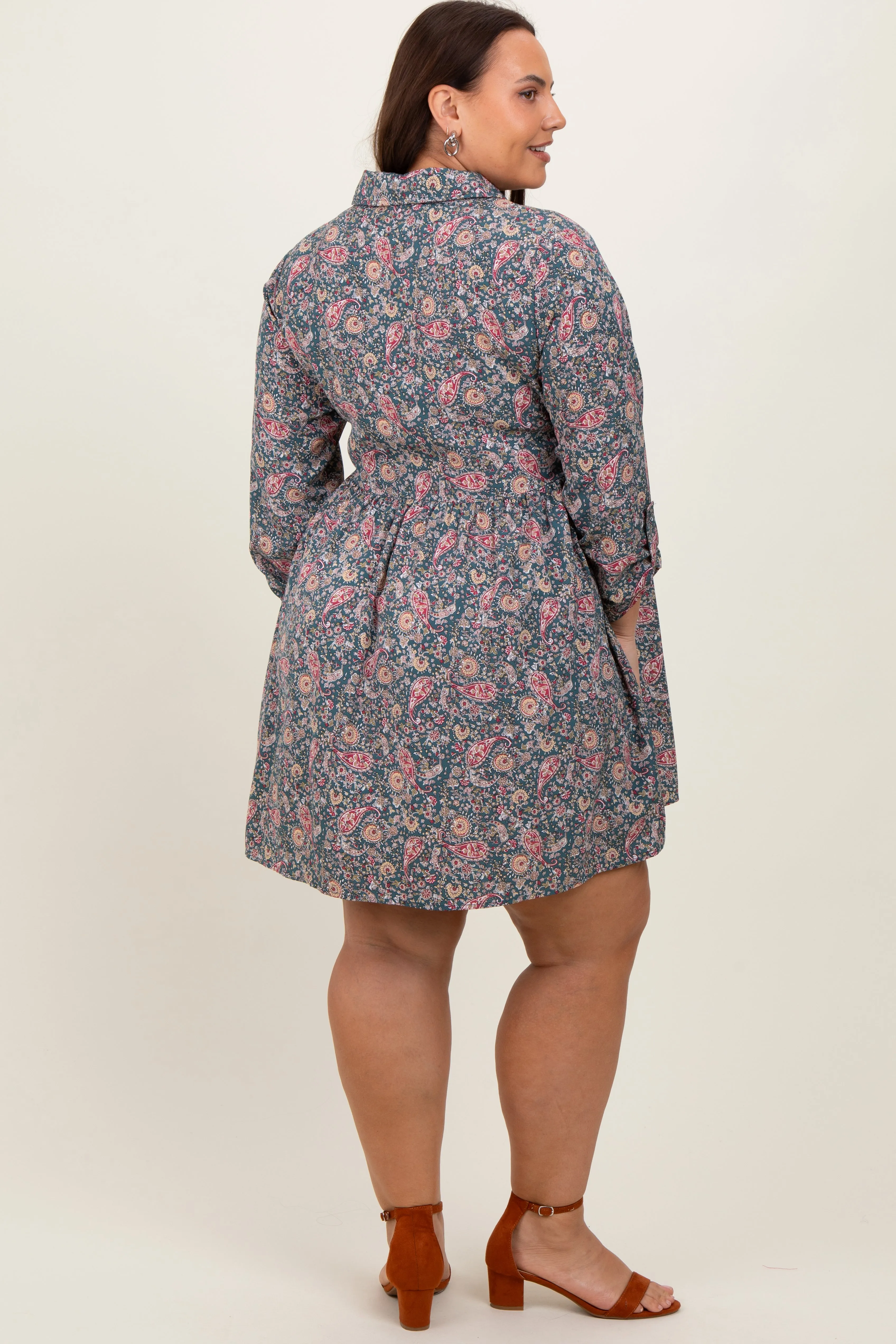 Teal Floral Paisley Button Up Plus Dress sold by Pinkblush product image thumbnail 4