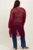 Burgundy Crochet Fringe Hem Plus Cardigan sold by Pinkblush