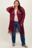 Burgundy Crochet Fringe Hem Plus Cardigan sold by Pinkblush