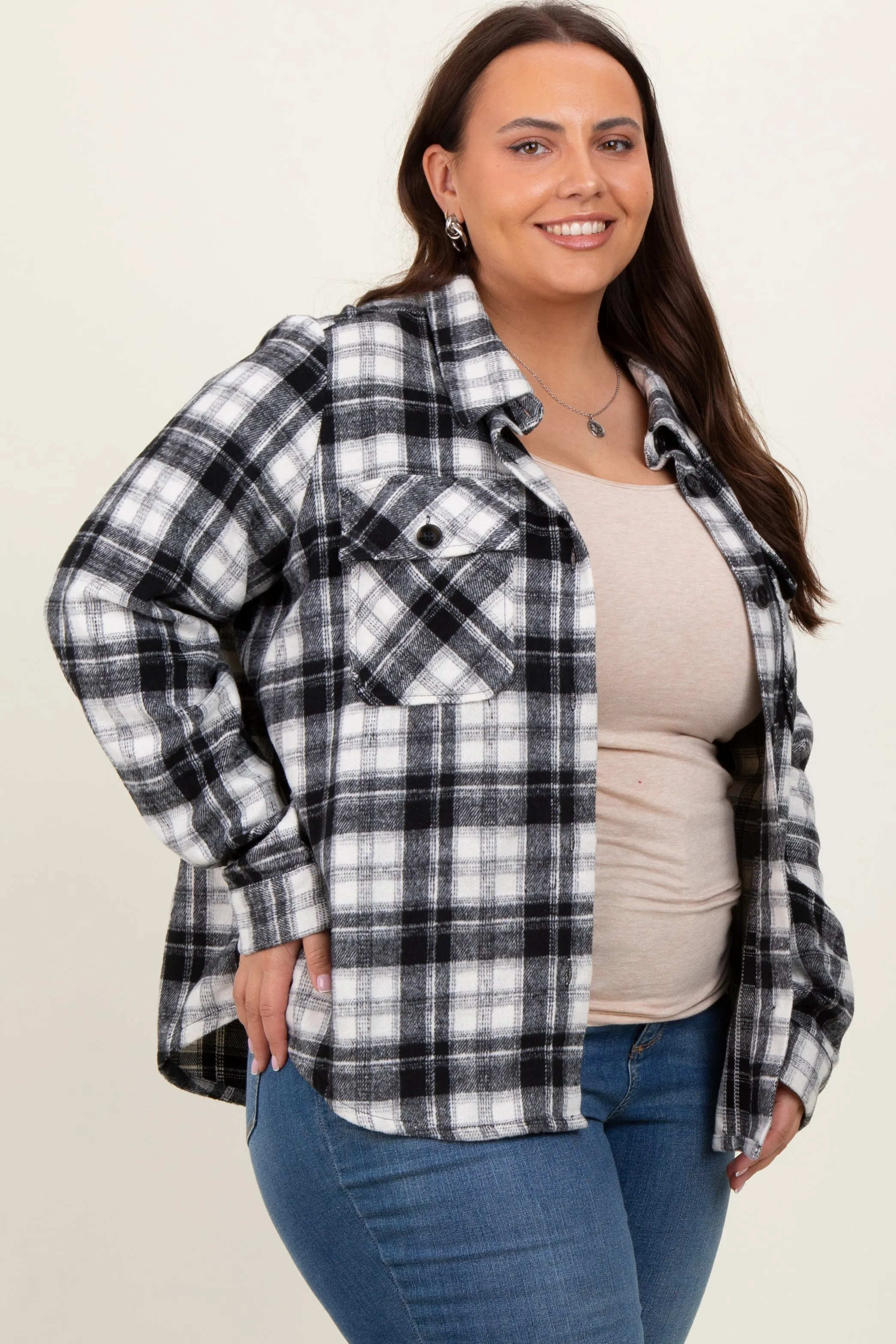 Black Plaid Button Down Plus Flannel sold by Pinkblush product image thumbnail 3