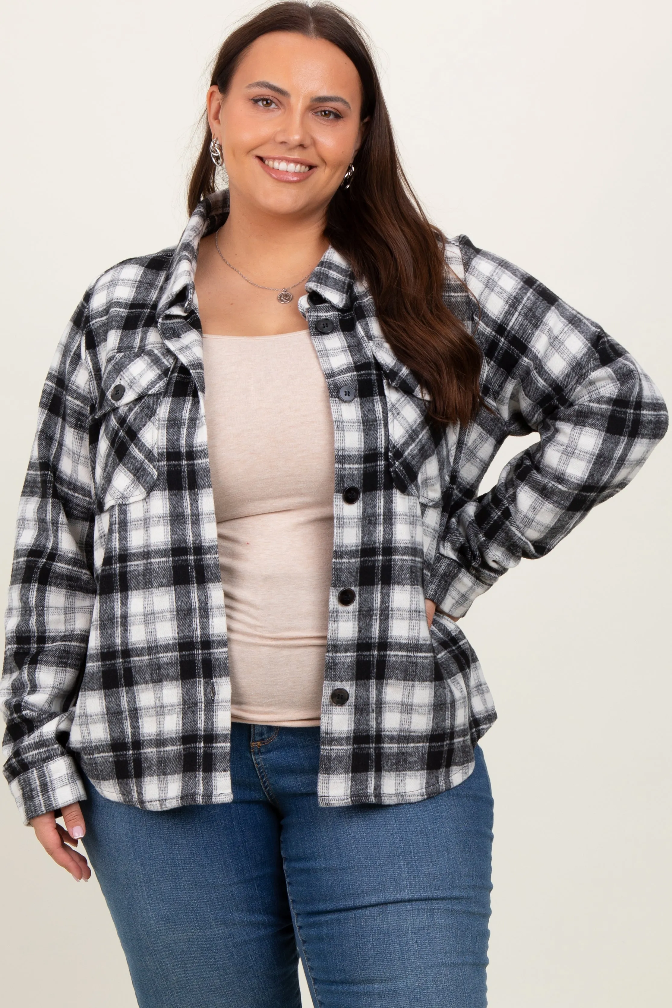 Black Plaid Button Down Plus Flannel sold by Pinkblush product image thumbnail 2