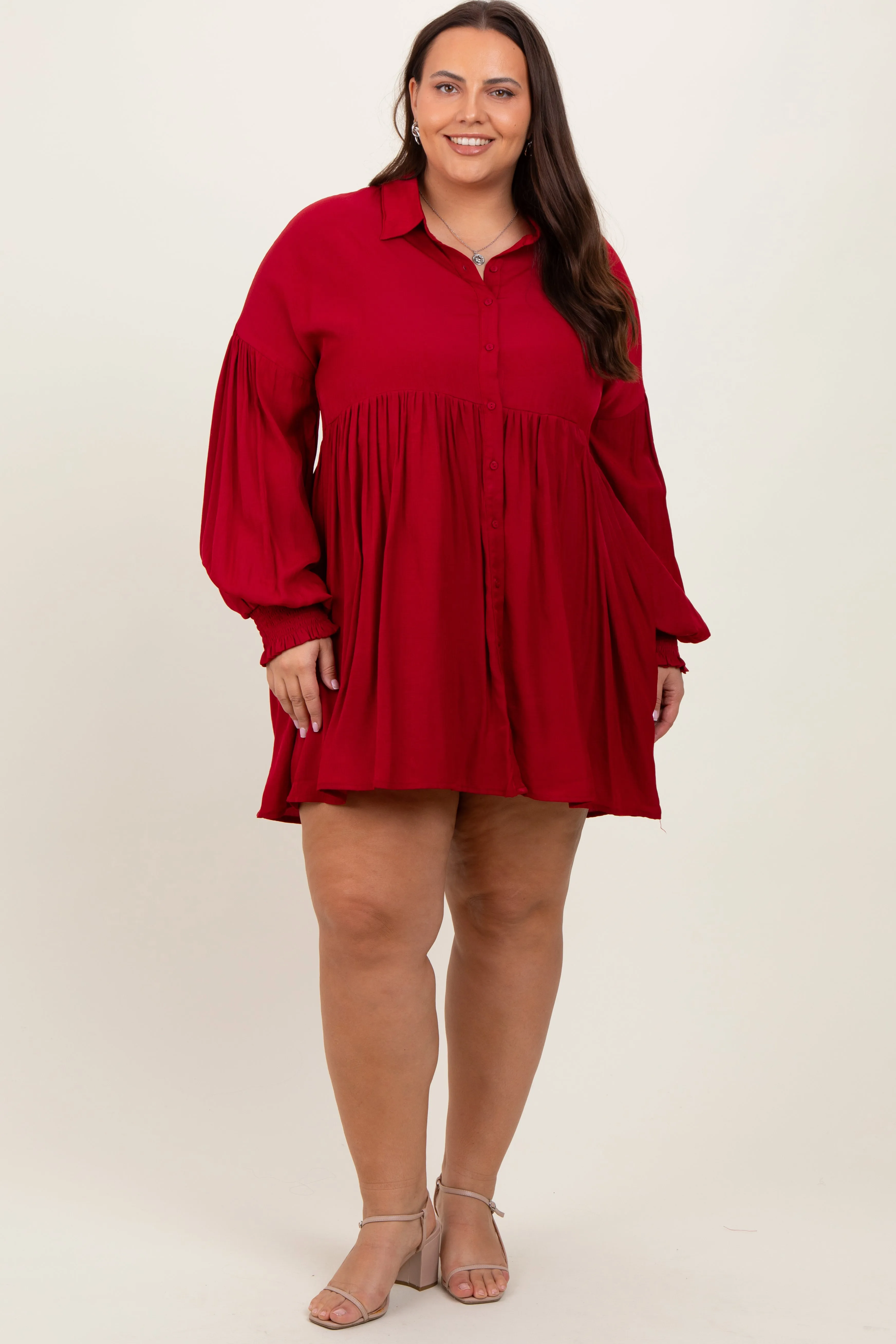Red Button Down Plus Dress sold by Pinkblush