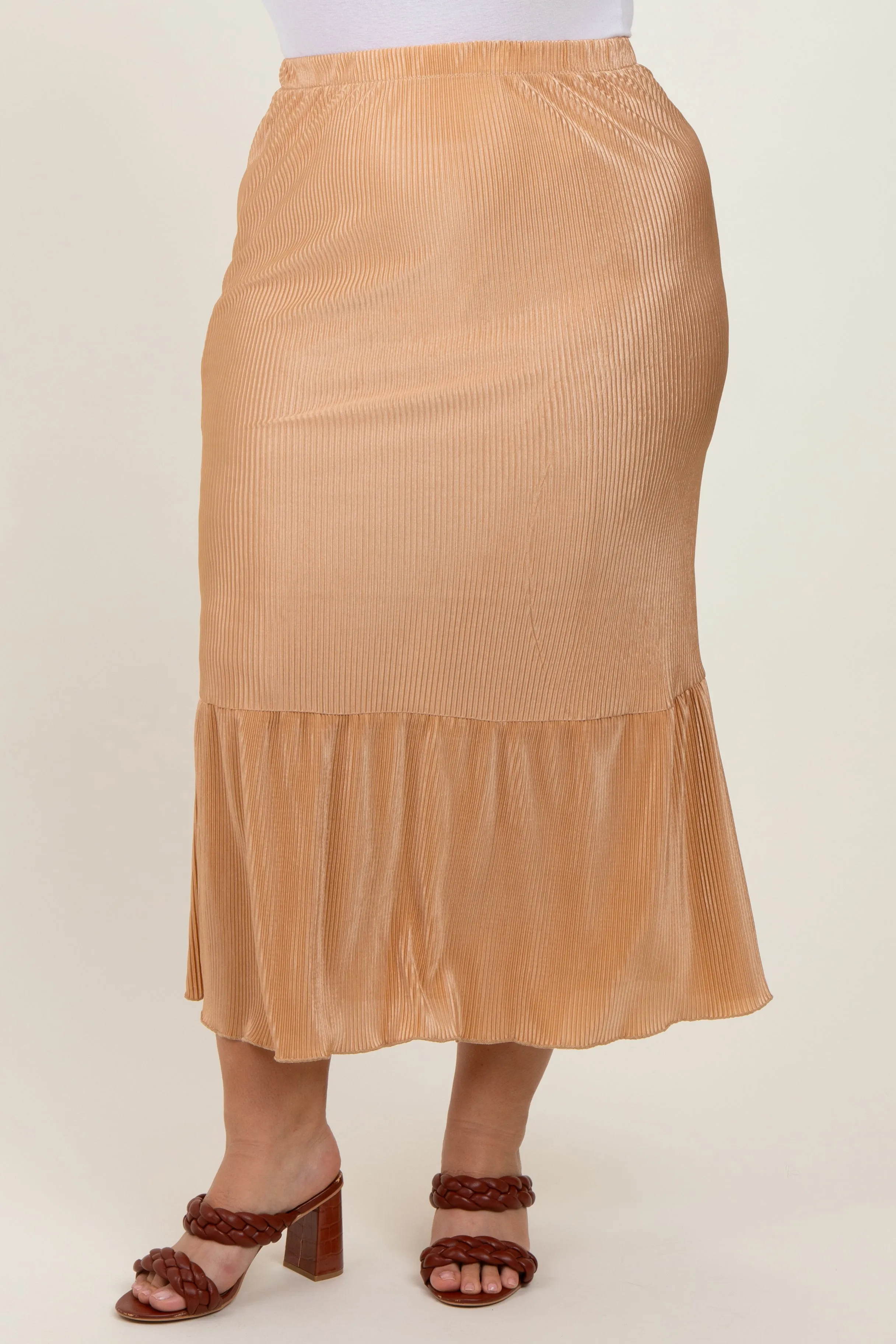 Taupe Plisse Plus Maxi Skirt sold by Pinkblush product image thumbnail 3