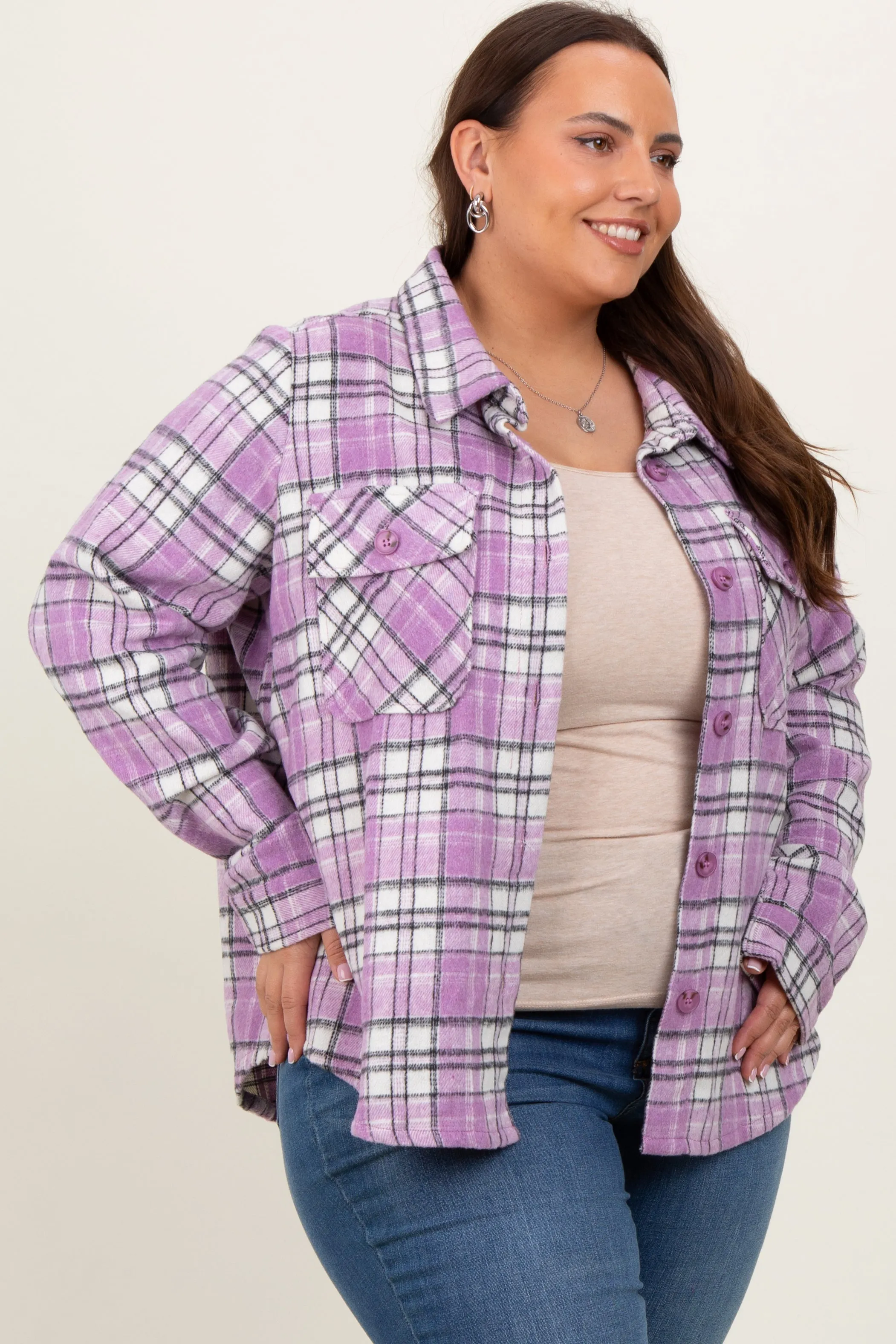 Lavender Plaid Button Down Plus Flannel sold by Pinkblush product image thumbnail 3