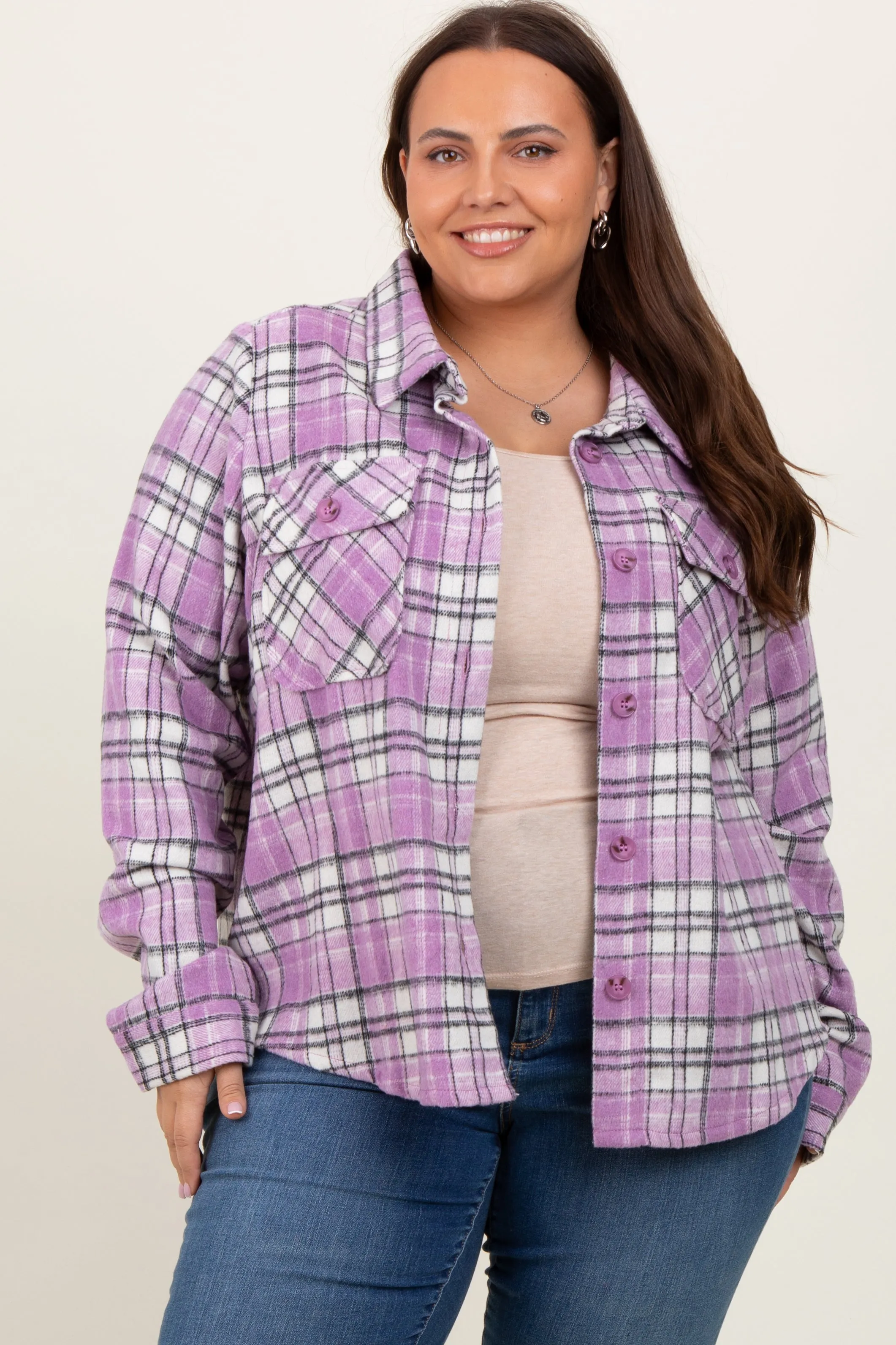 Lavender Plaid Button Down Plus Flannel sold by Pinkblush