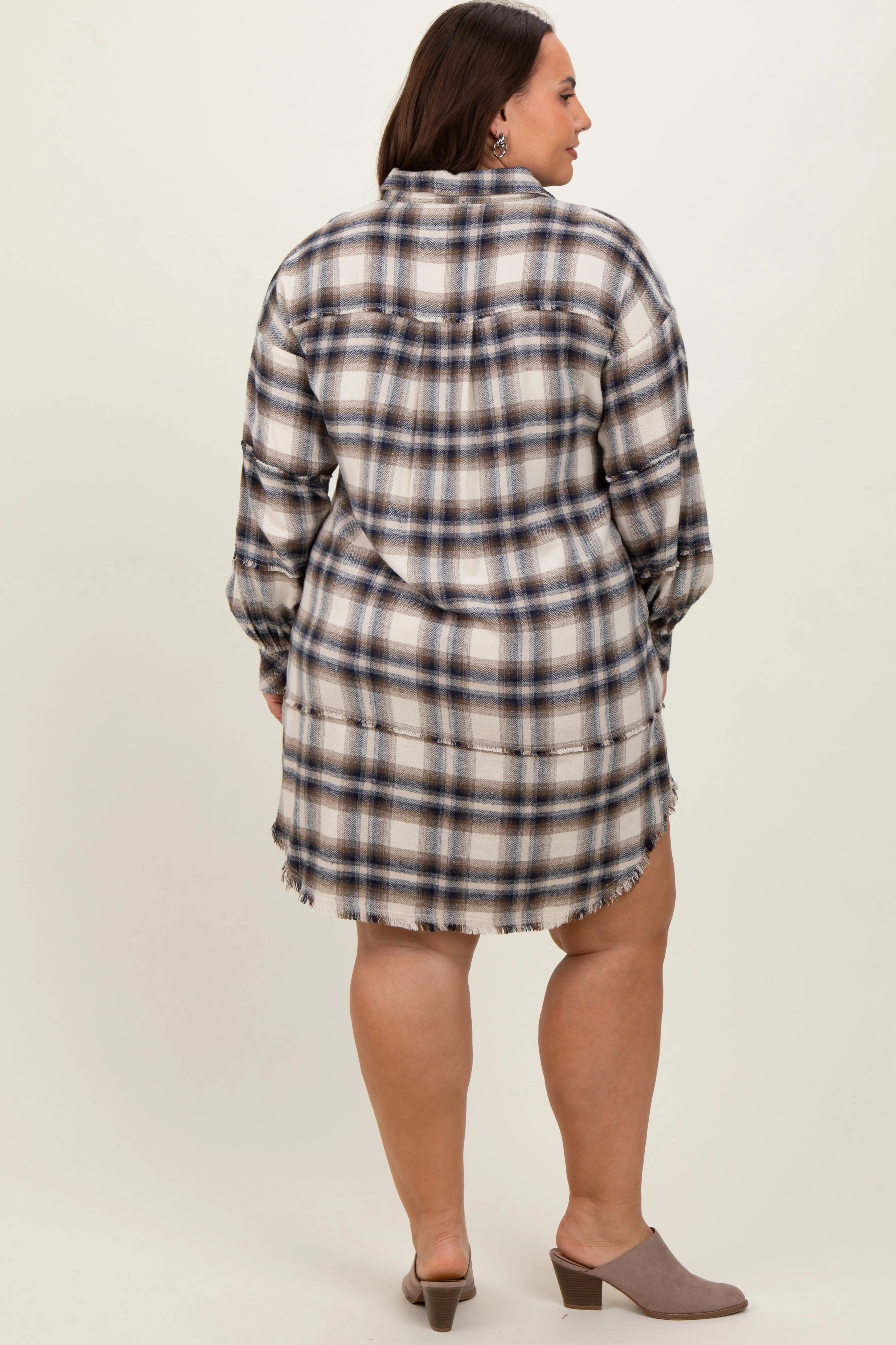 Taupe Plaid Button Down Raw Hem Plus Dress sold by Pinkblush product image thumbnail 4