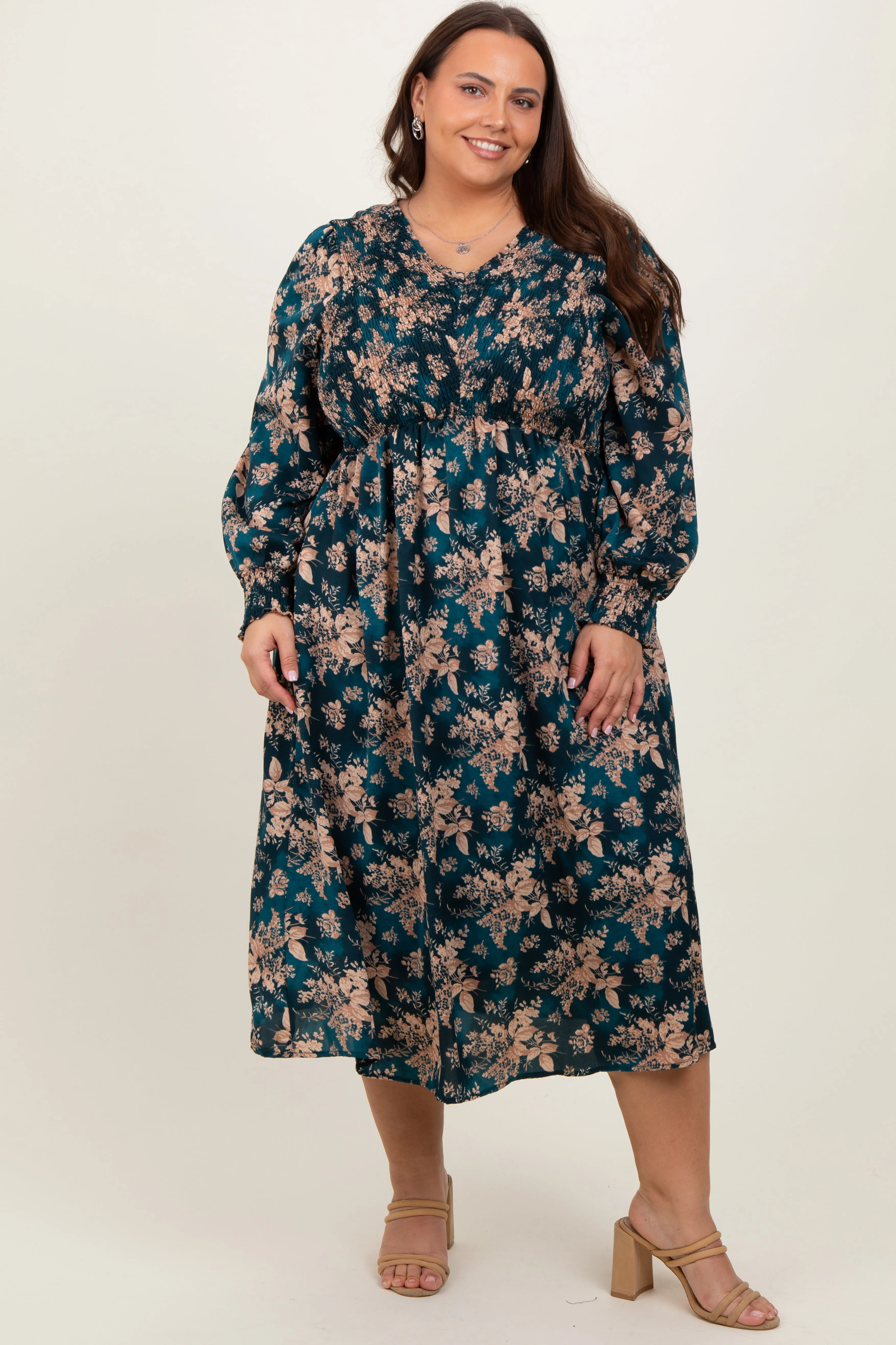 Dark Teal Floral Plus Midi Dress sold by Pinkblush product image thumbnail 2