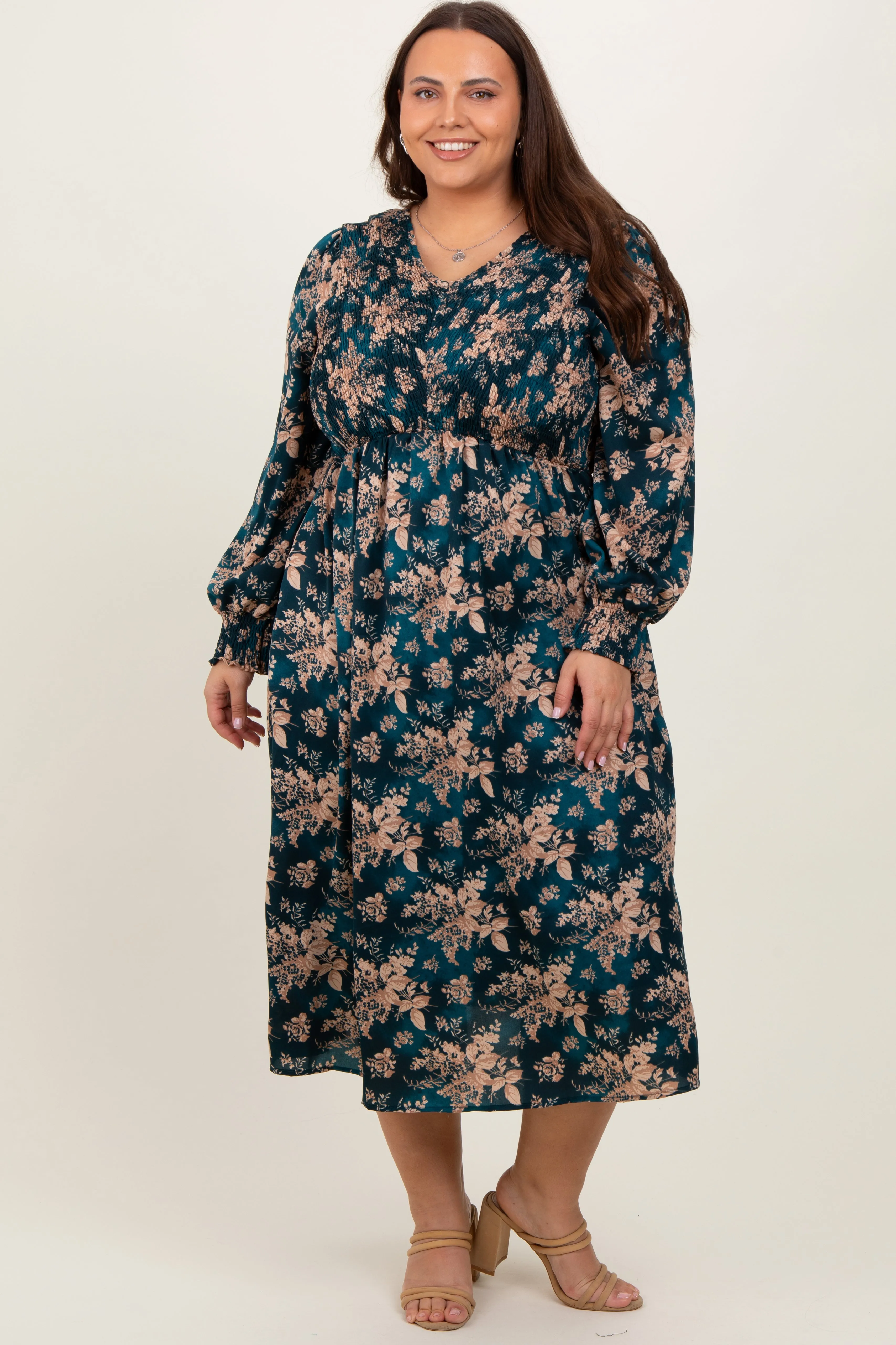 Dark Teal Floral Plus Midi Dress sold by Pinkblush
