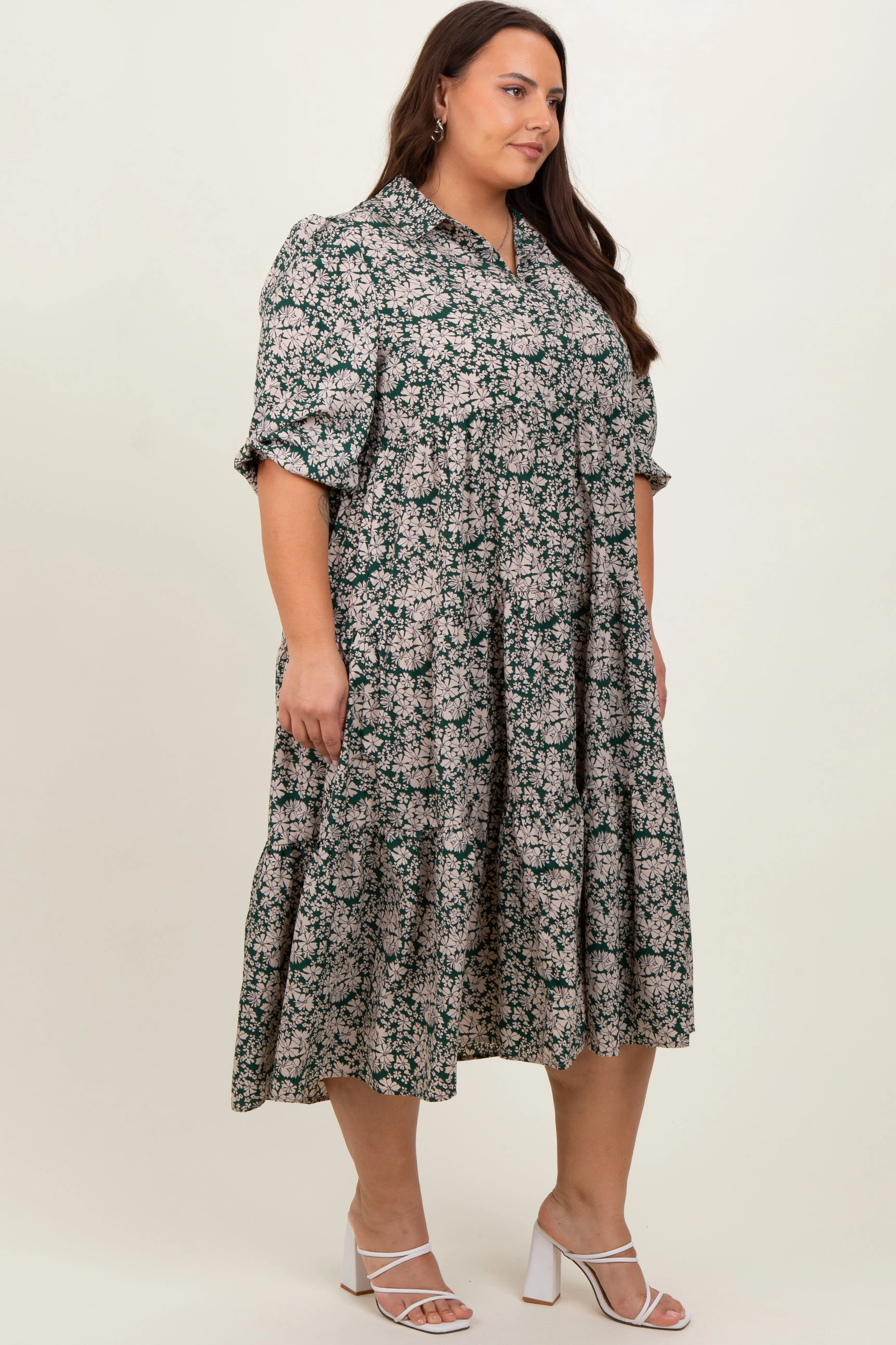 Green Floral Collared Tiered Plus Maxi Dress sold by Pinkblush product image thumbnail 3