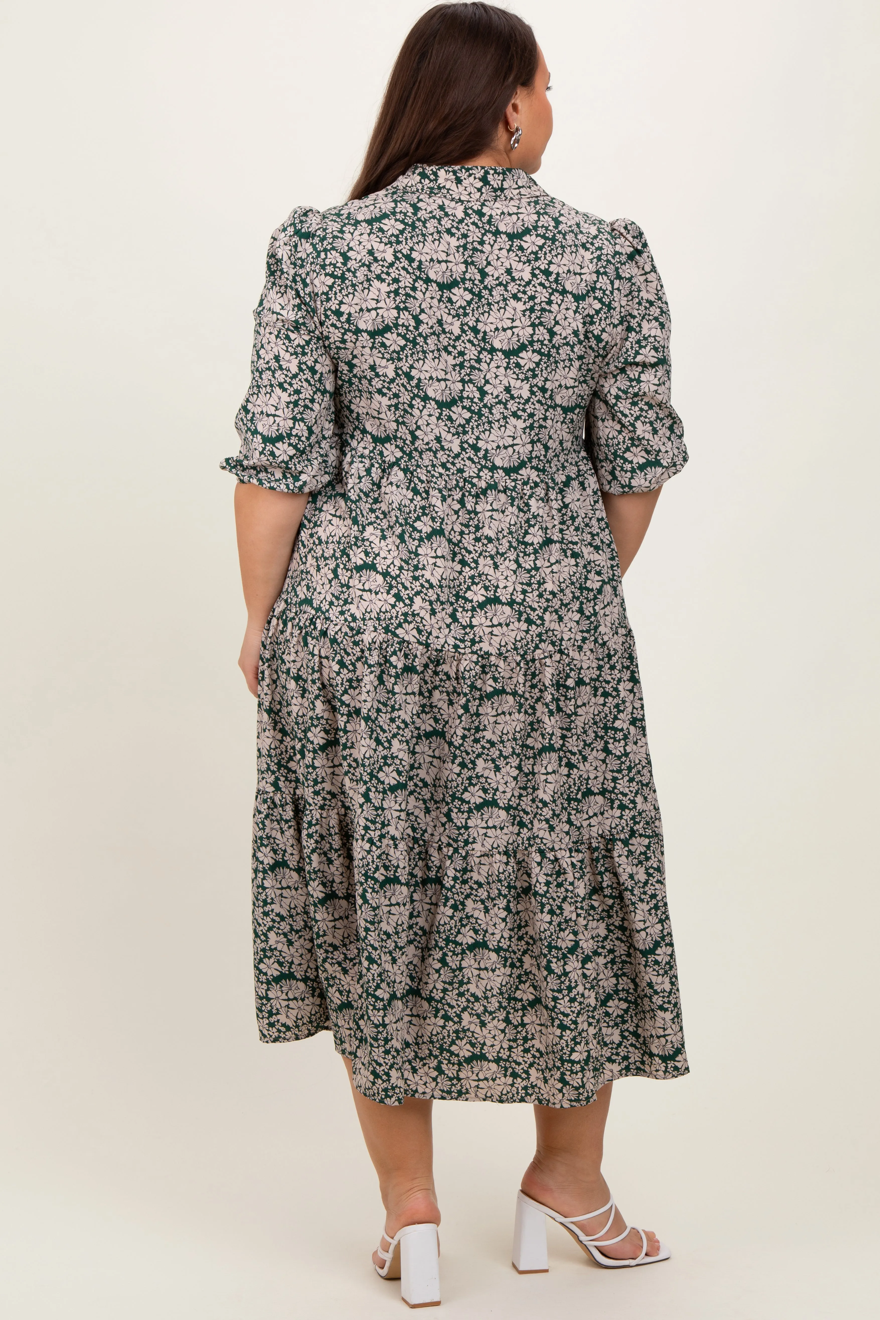 Green Floral Collared Tiered Plus Maxi Dress sold by Pinkblush product image thumbnail 4