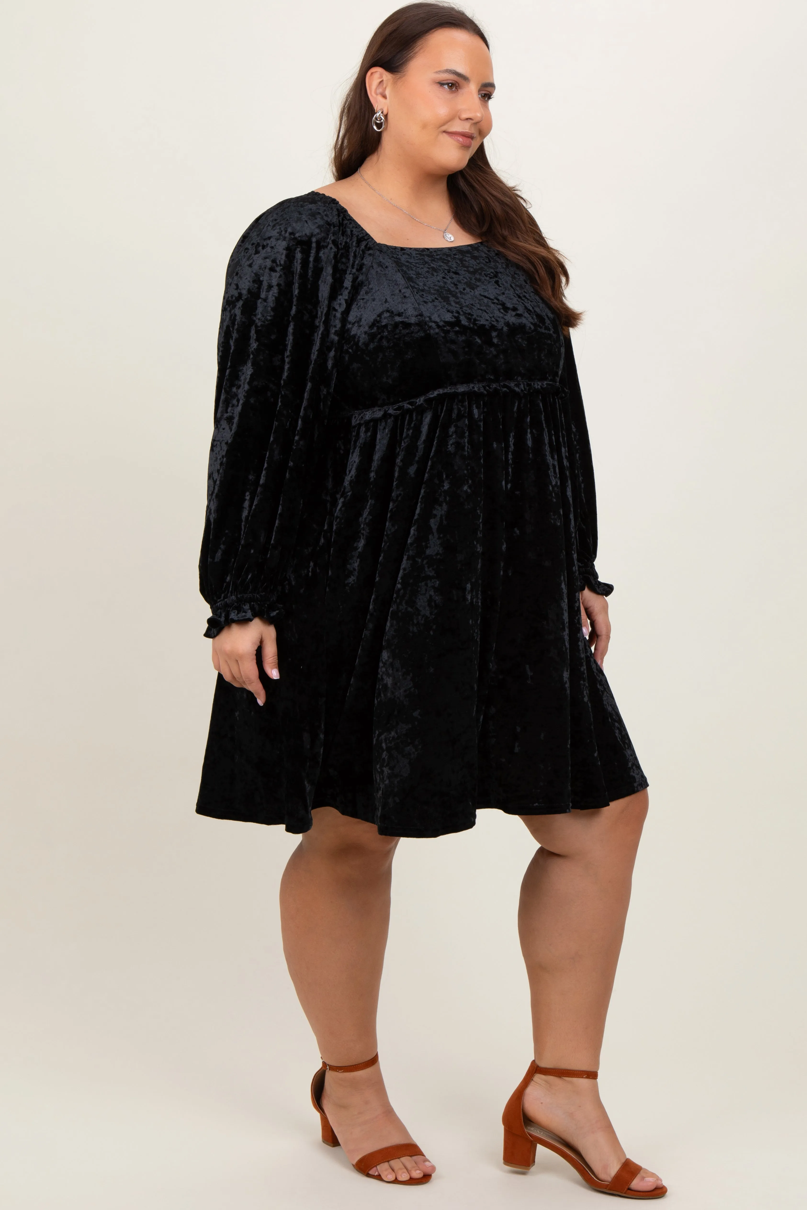 Black Velour Square Neck Plus Dress sold by Pinkblush product image thumbnail 3