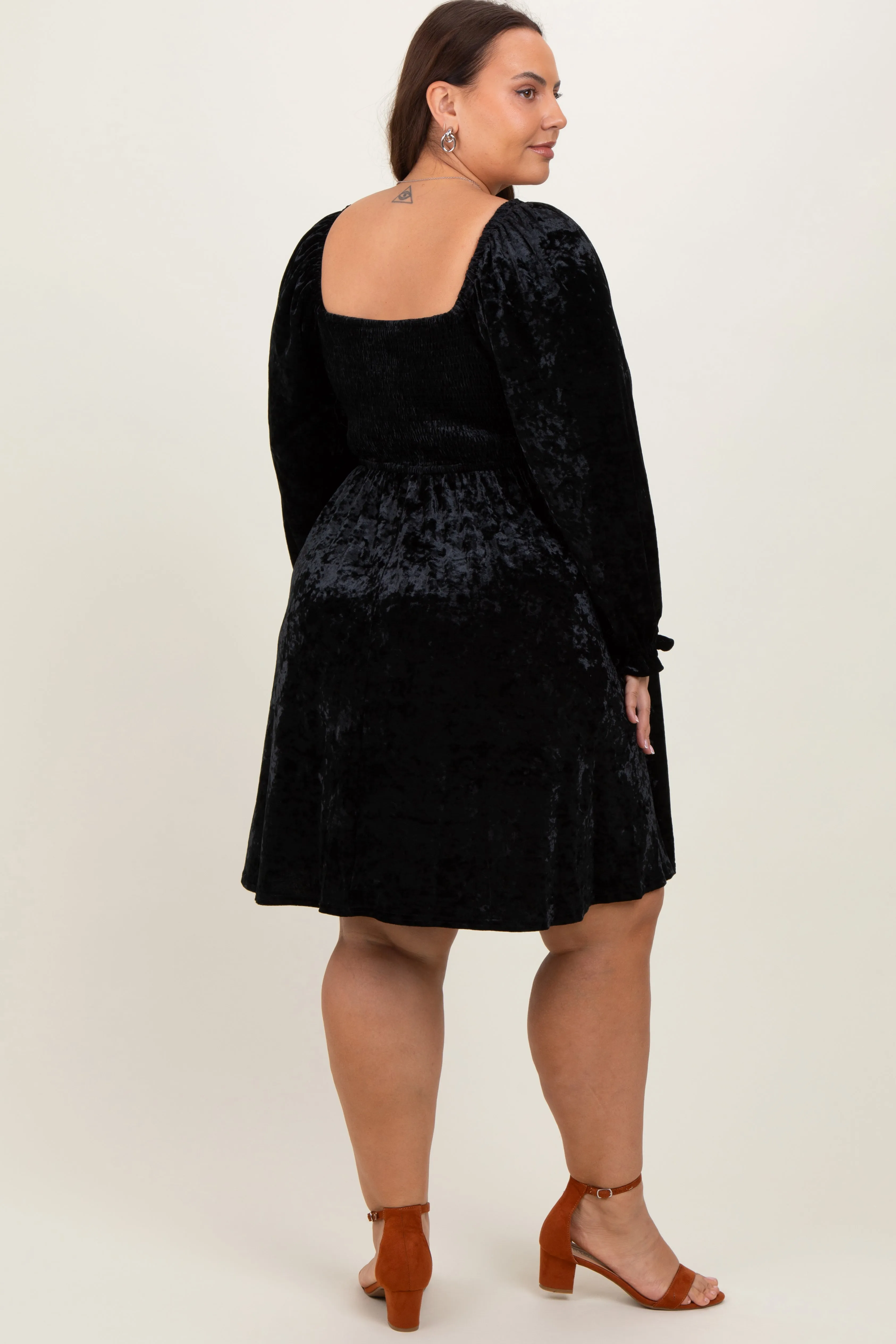 Black Velour Square Neck Plus Dress sold by Pinkblush product image thumbnail 4